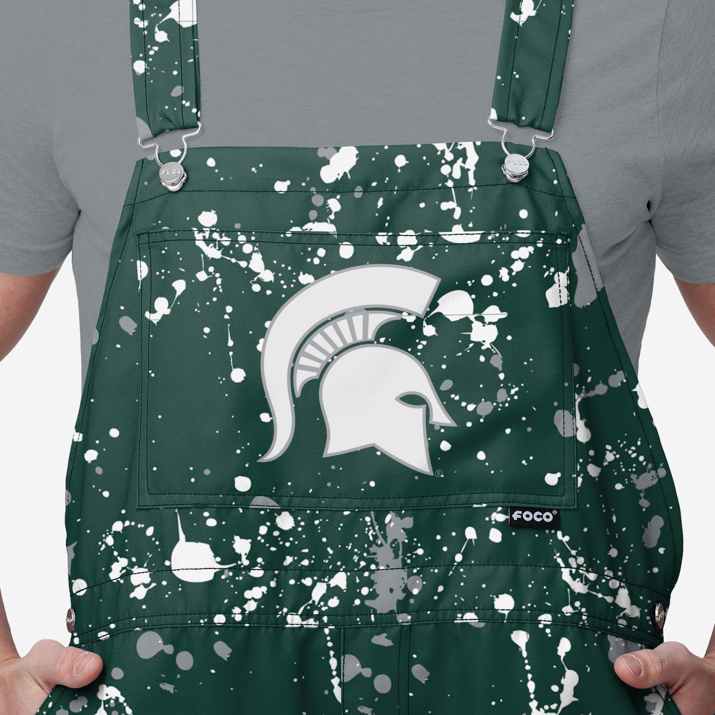 Michigan State Spartans Mens Paint Splatter Bib Shortalls - Image 3