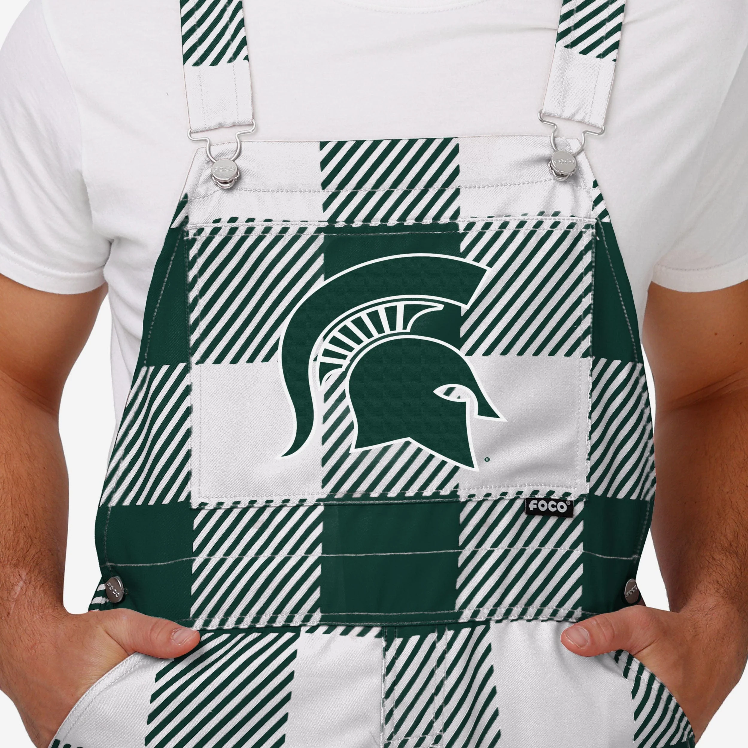 Michigan State Spartans Mens Plaid Bib Overalls - Image 4