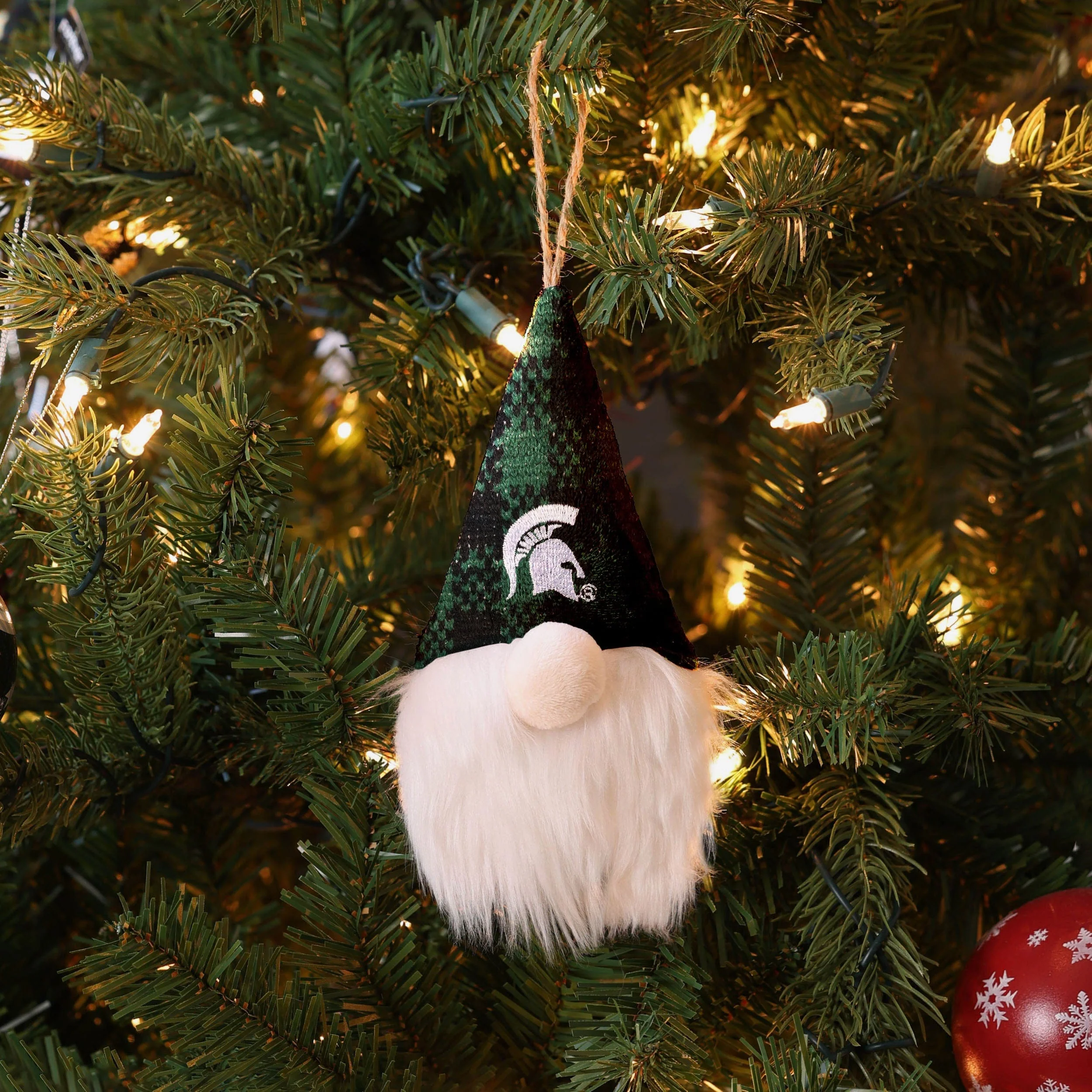 Michigan State Spartans Plaid Hat Plush Gnome Ornament - Image 3