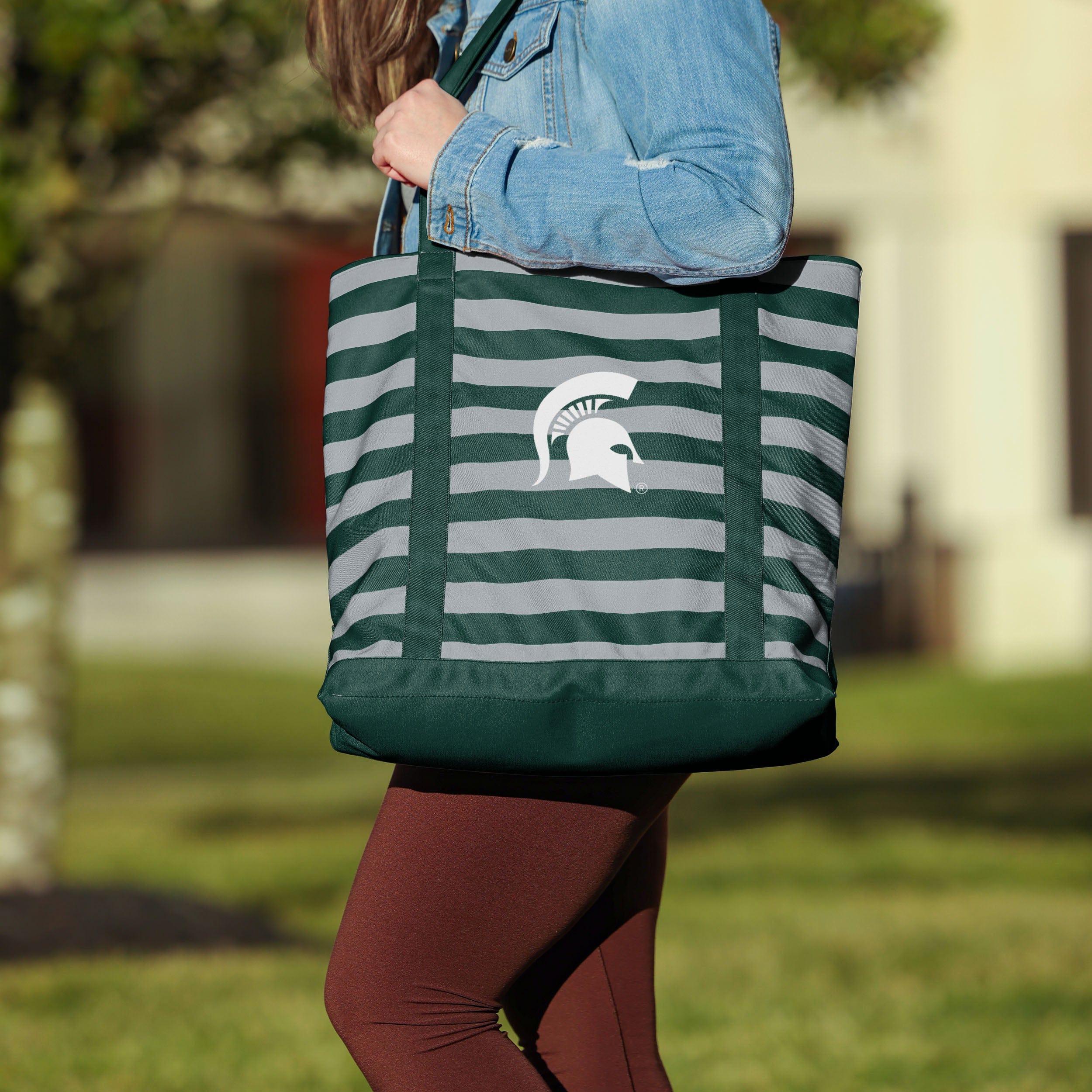 Michigan State Spartans Team Stripe Canvas Tote Bag - Image 3