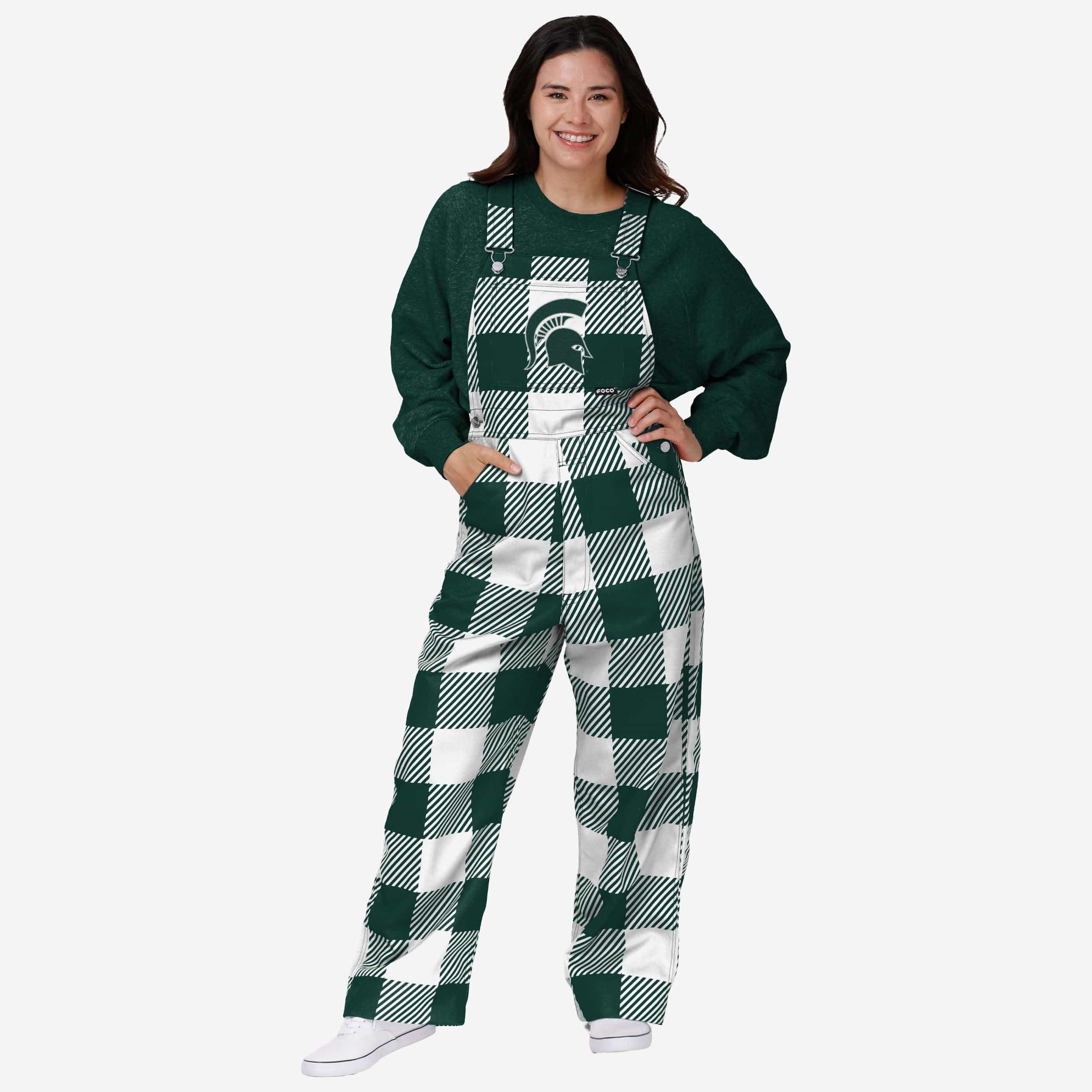 Michigan State Spartans Womens Plaid Bib Overalls