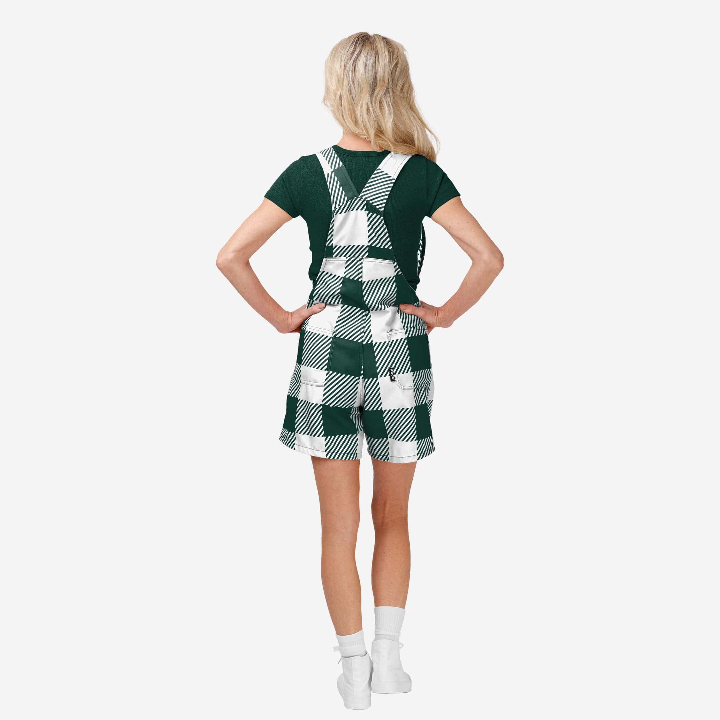 Michigan State Spartans Womens Plaid Bib Shortalls - Image 2