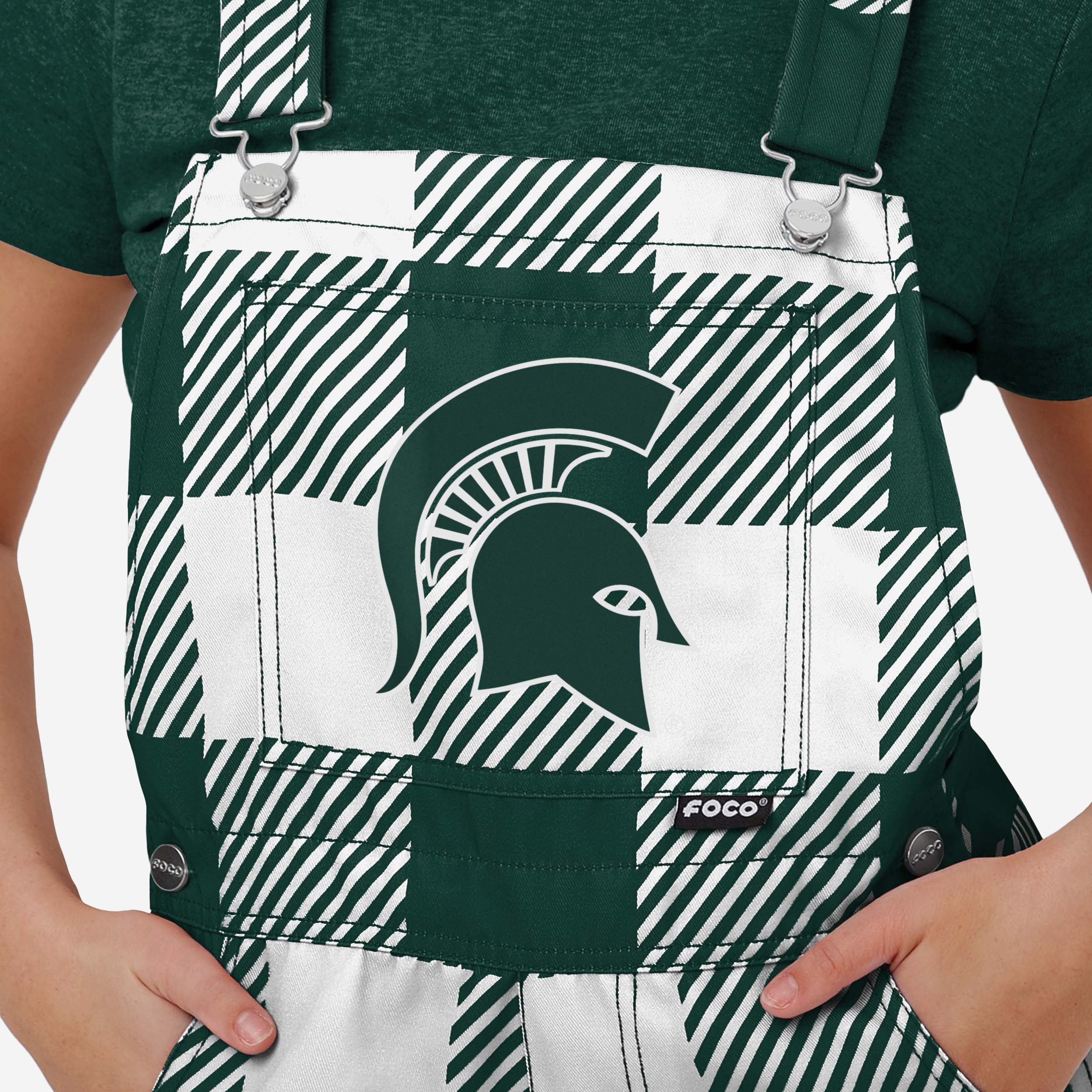 Michigan State Spartans Womens Plaid Bib Shortalls - Image 3