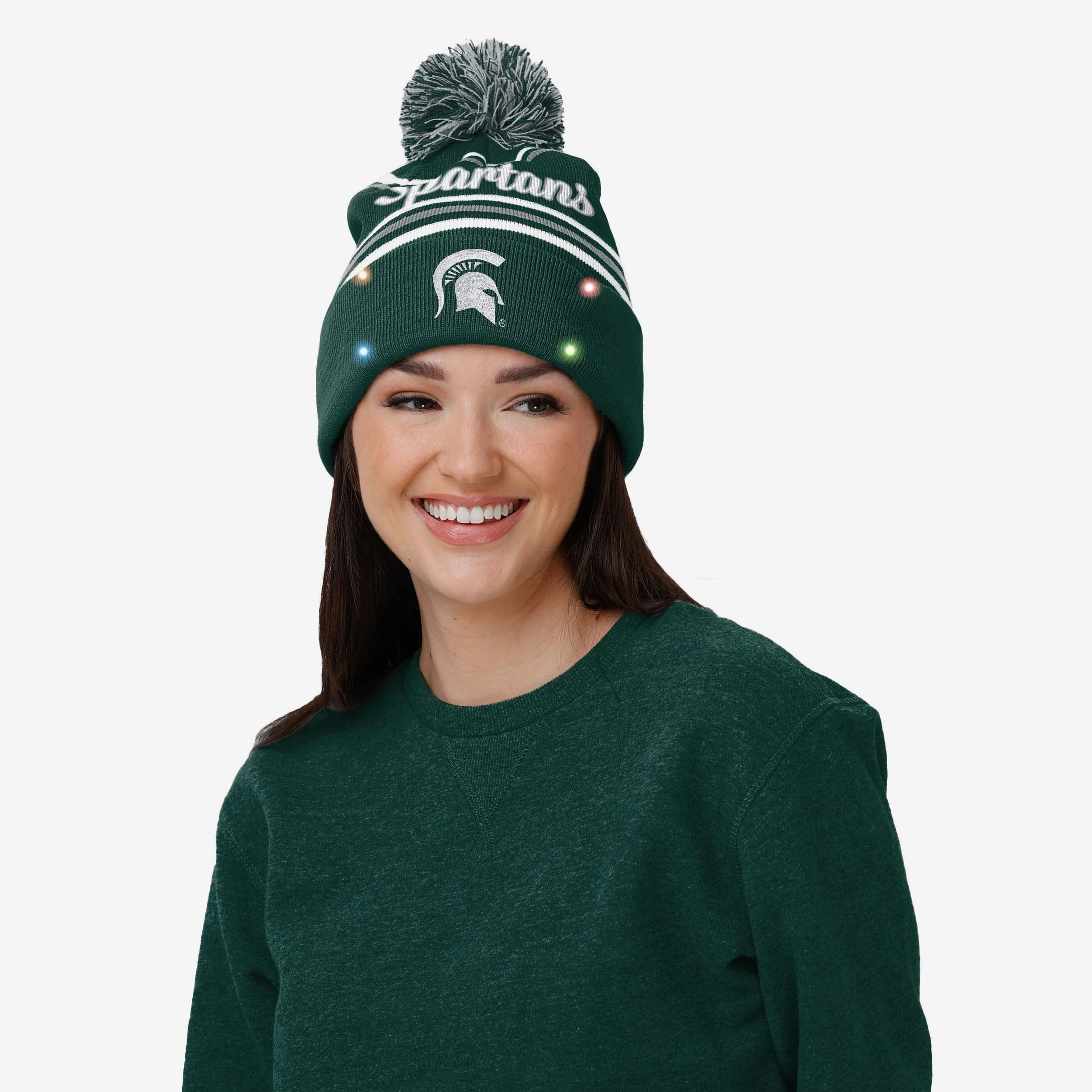 Michigan State Spartans Womens Wordmark Script Light Up Beanie - Image 3