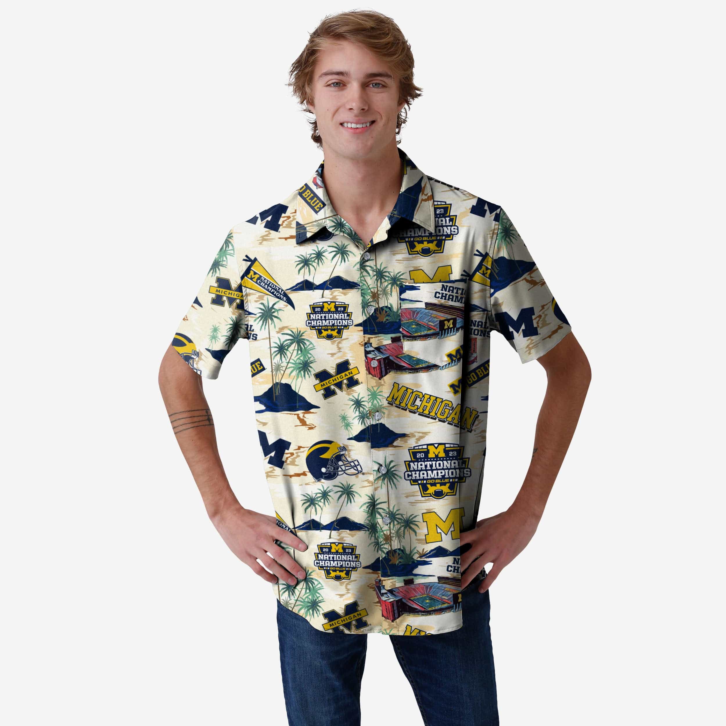 Michigan Wolverines 2023 Football National Champions Floral Button Up Shirt