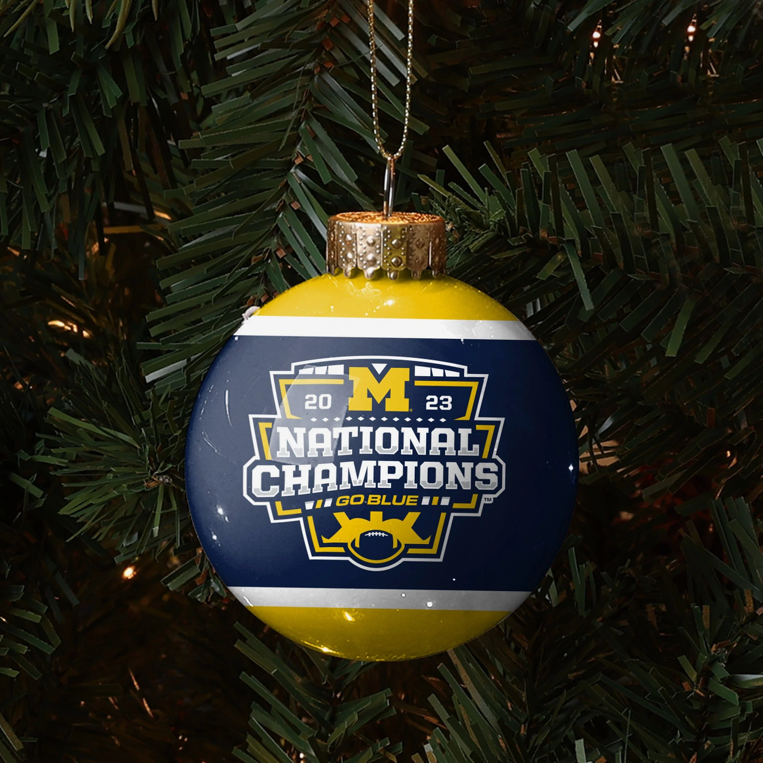 Michigan Wolverines 2023 Football National Champions Glass Ball Ornament - Image 3