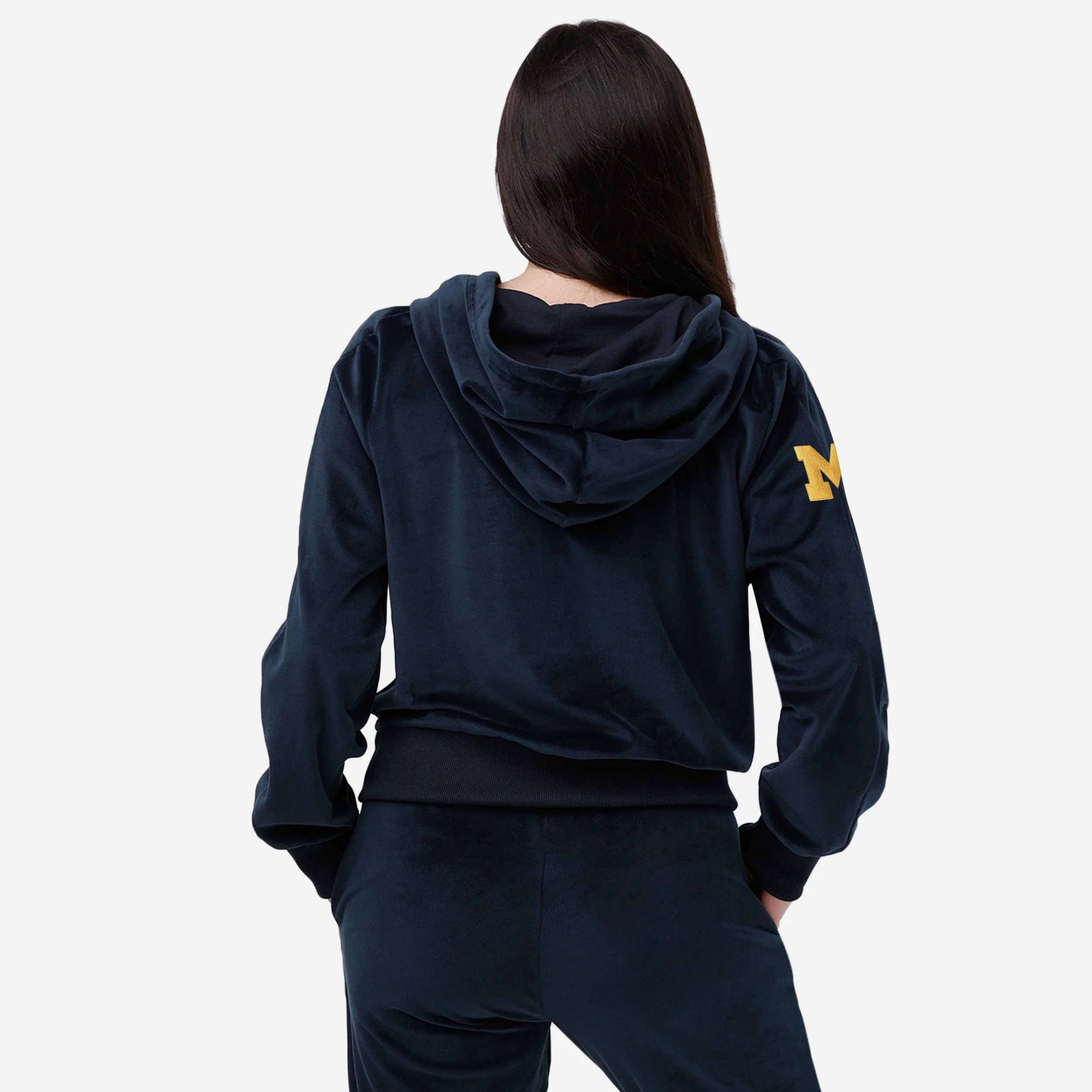 Michigan Wolverines 2023 Football National Champions Womens Velour Zip Up Top - Image 2