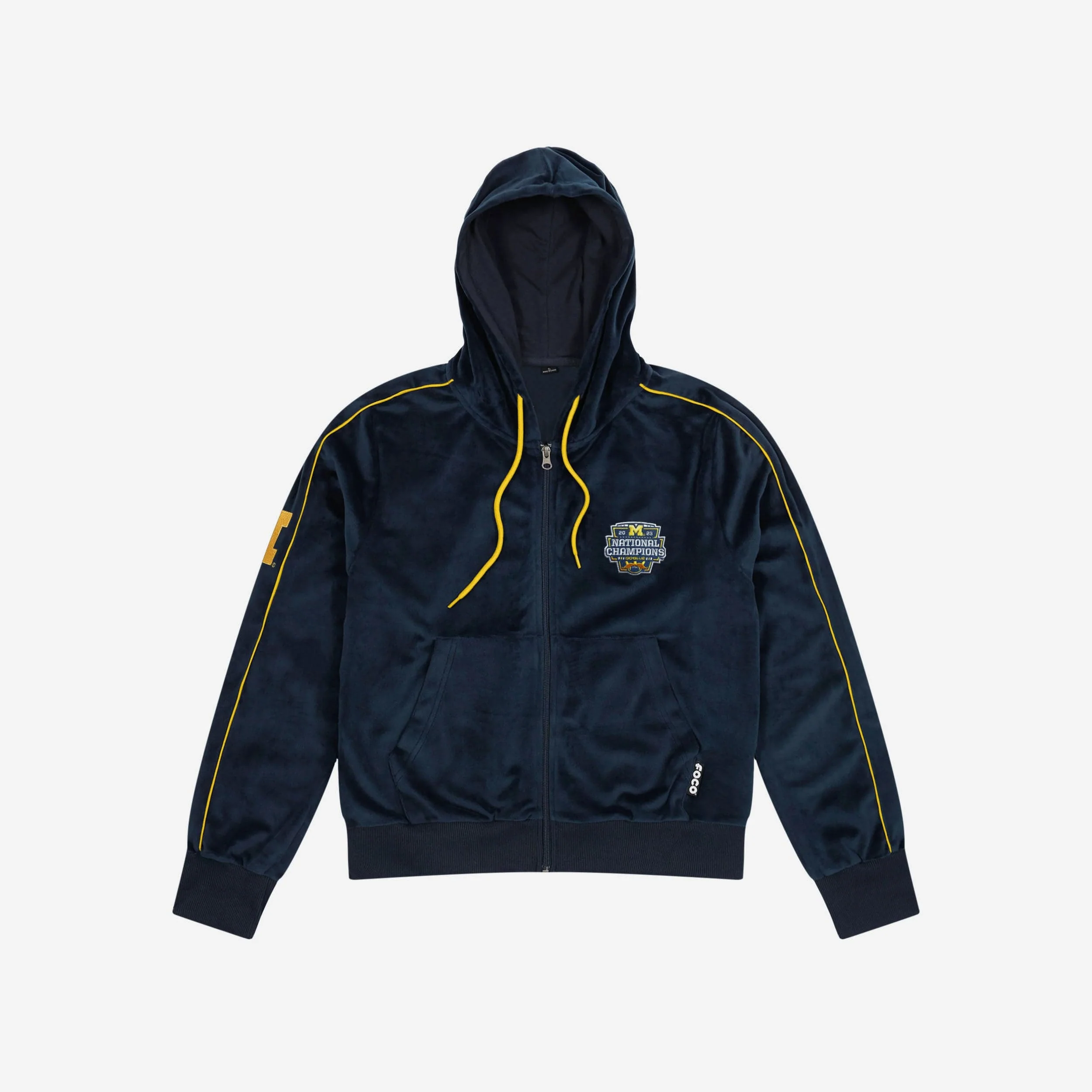 Michigan Wolverines 2023 Football National Champions Womens Velour Zip Up Top - Image 4