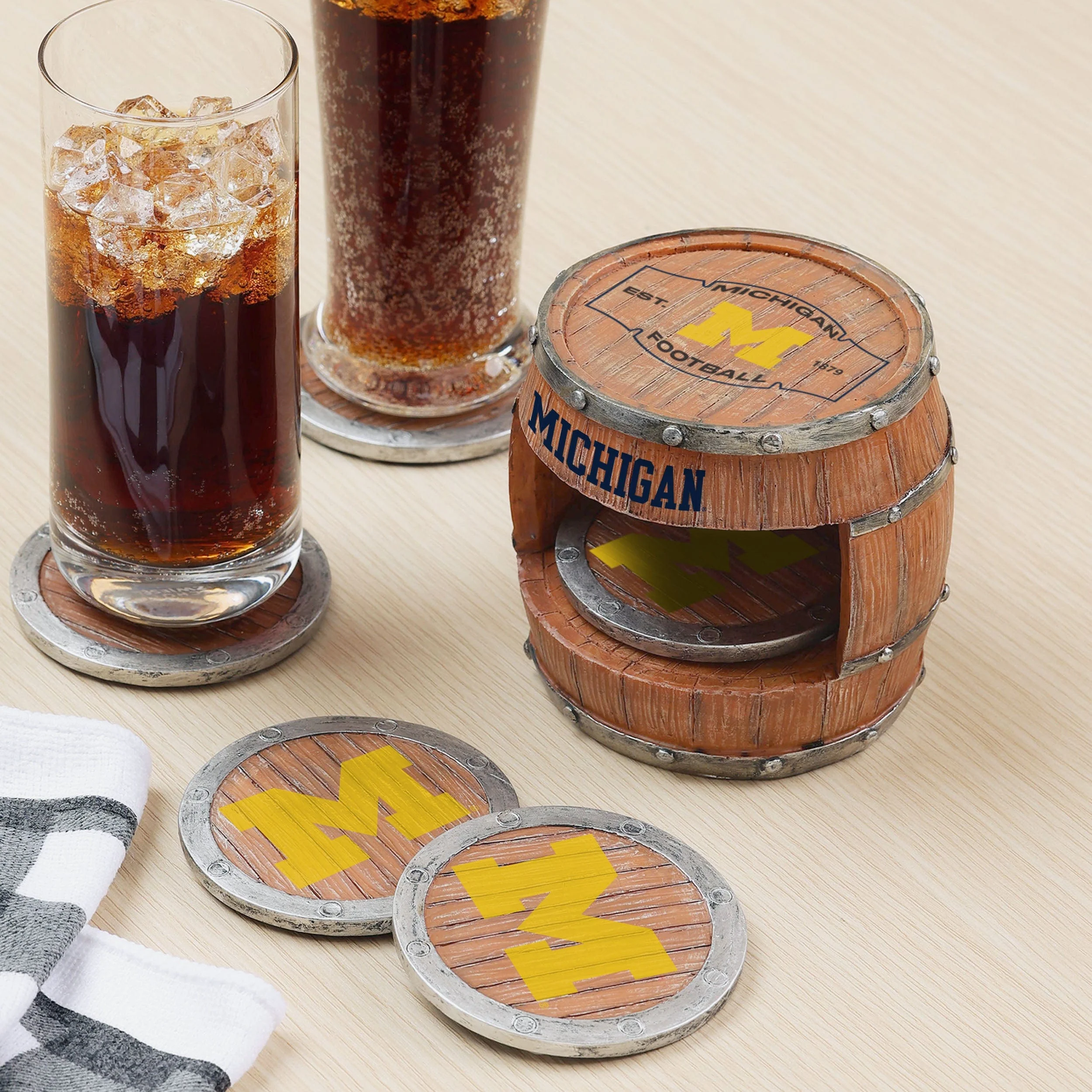 Michigan Wolverines 5 Pack Barrel Coaster Set - Image 2