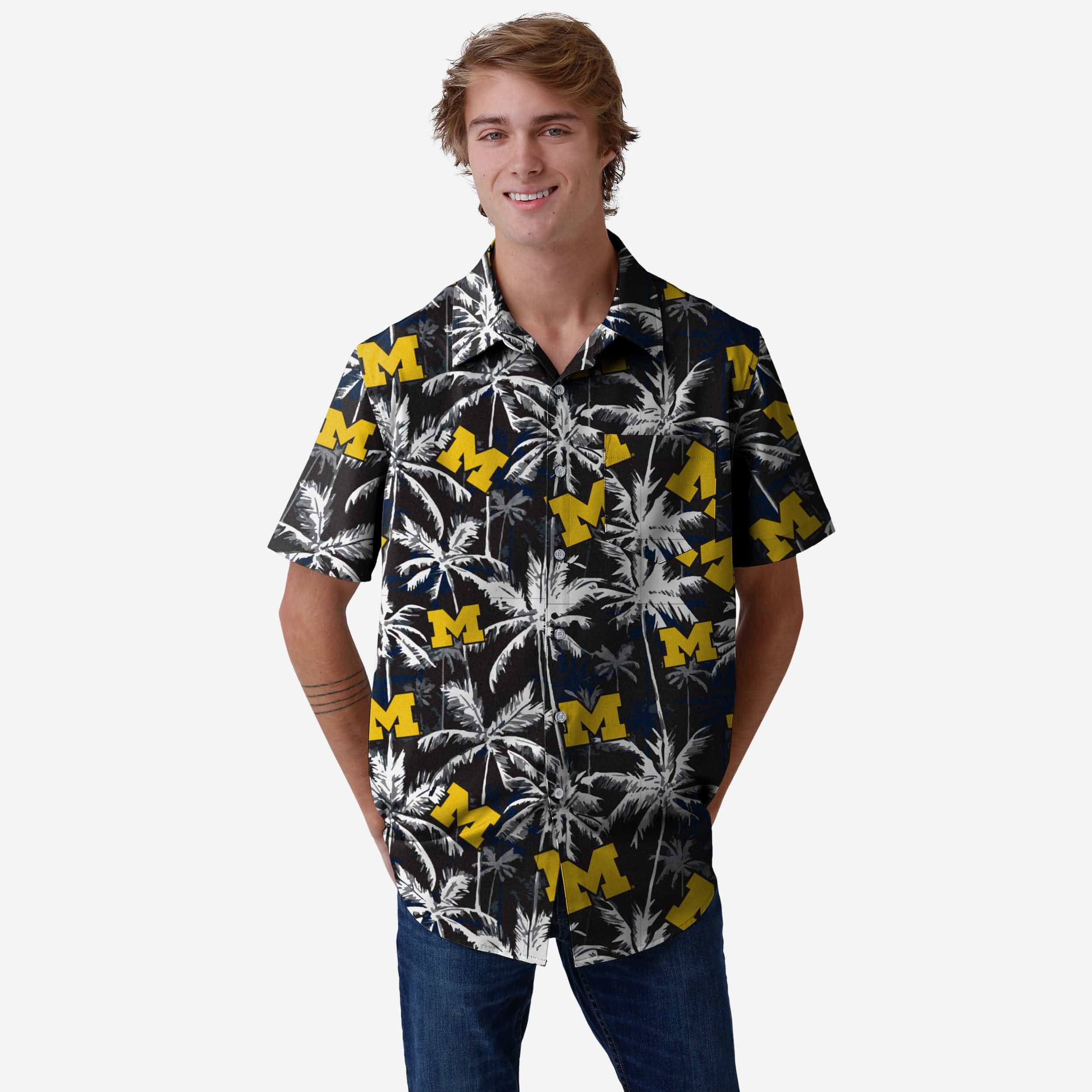 Michigan Wolverines Black Floral Button Up Shirt
