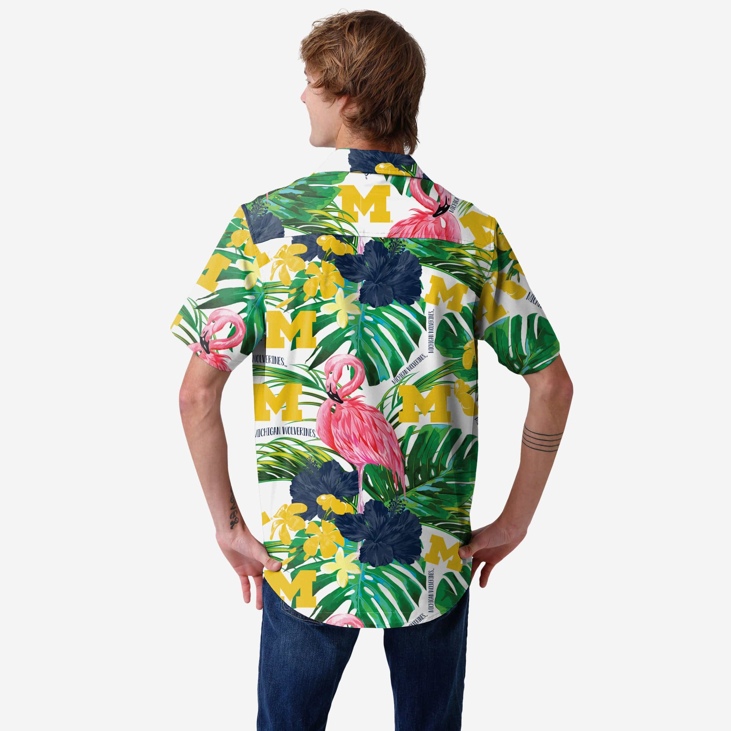 Michigan Wolverines Flamingo Button Up Shirt - Image 2