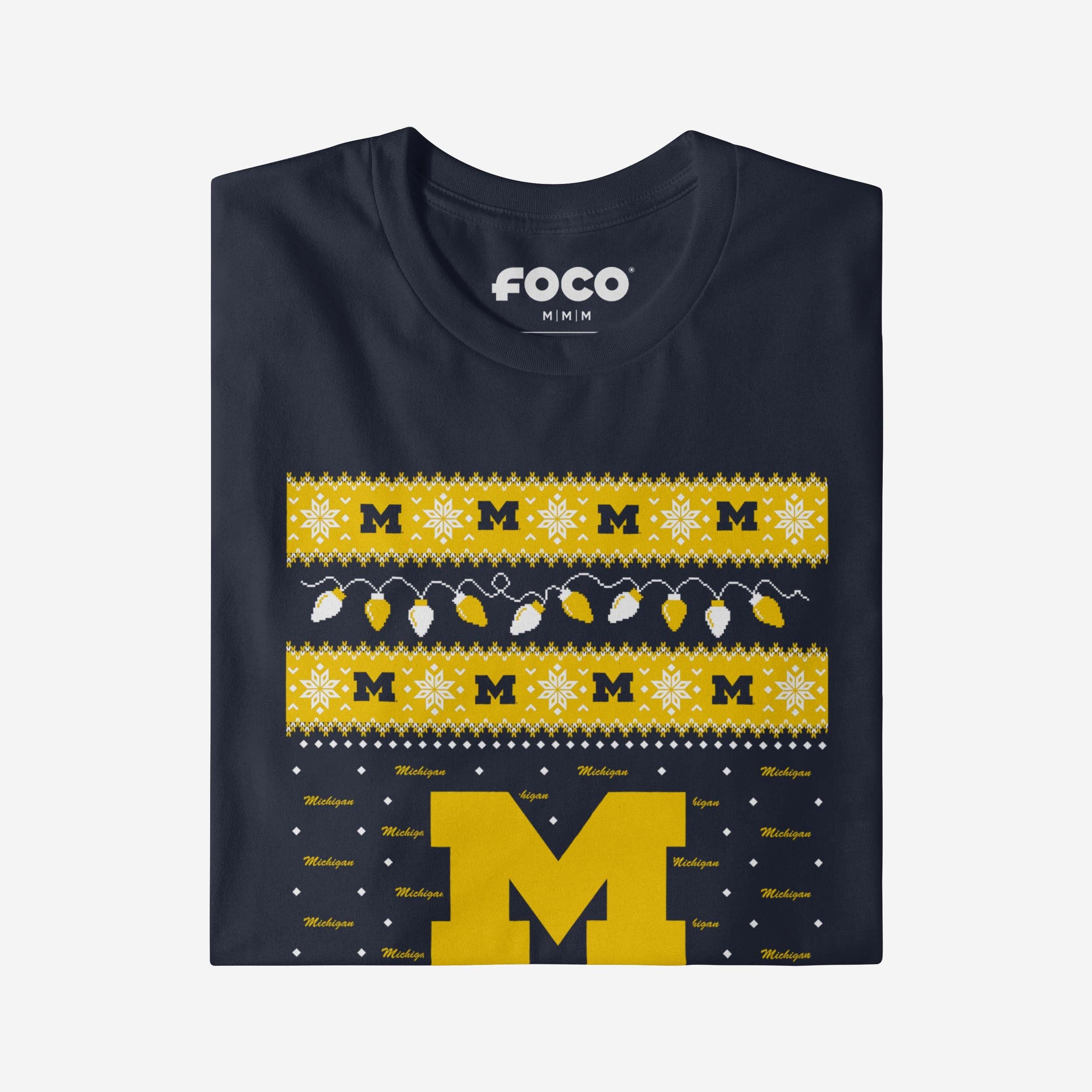 Michigan Wolverines Holiday Lights Sweater Long Sleeve T-Shirt - Image 4