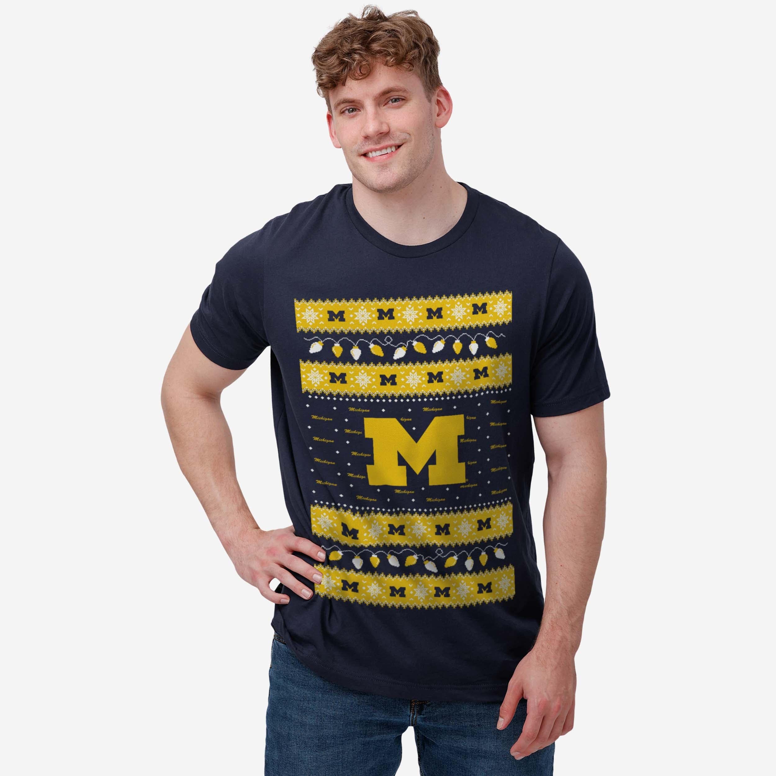 Michigan Wolverines Holiday Lights Sweater T-Shirt - Image 2