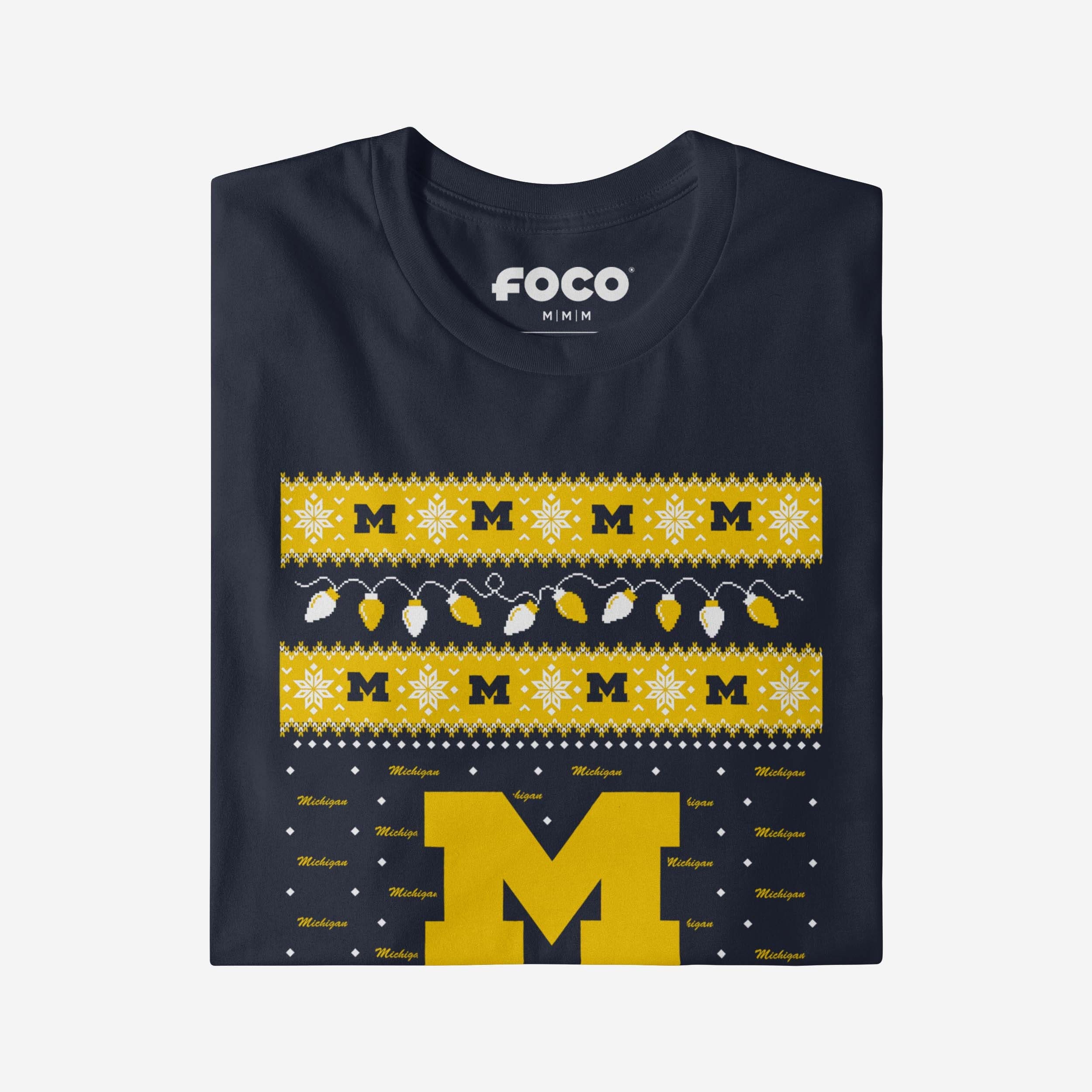 Michigan Wolverines Holiday Lights Sweater T-Shirt - Image 4