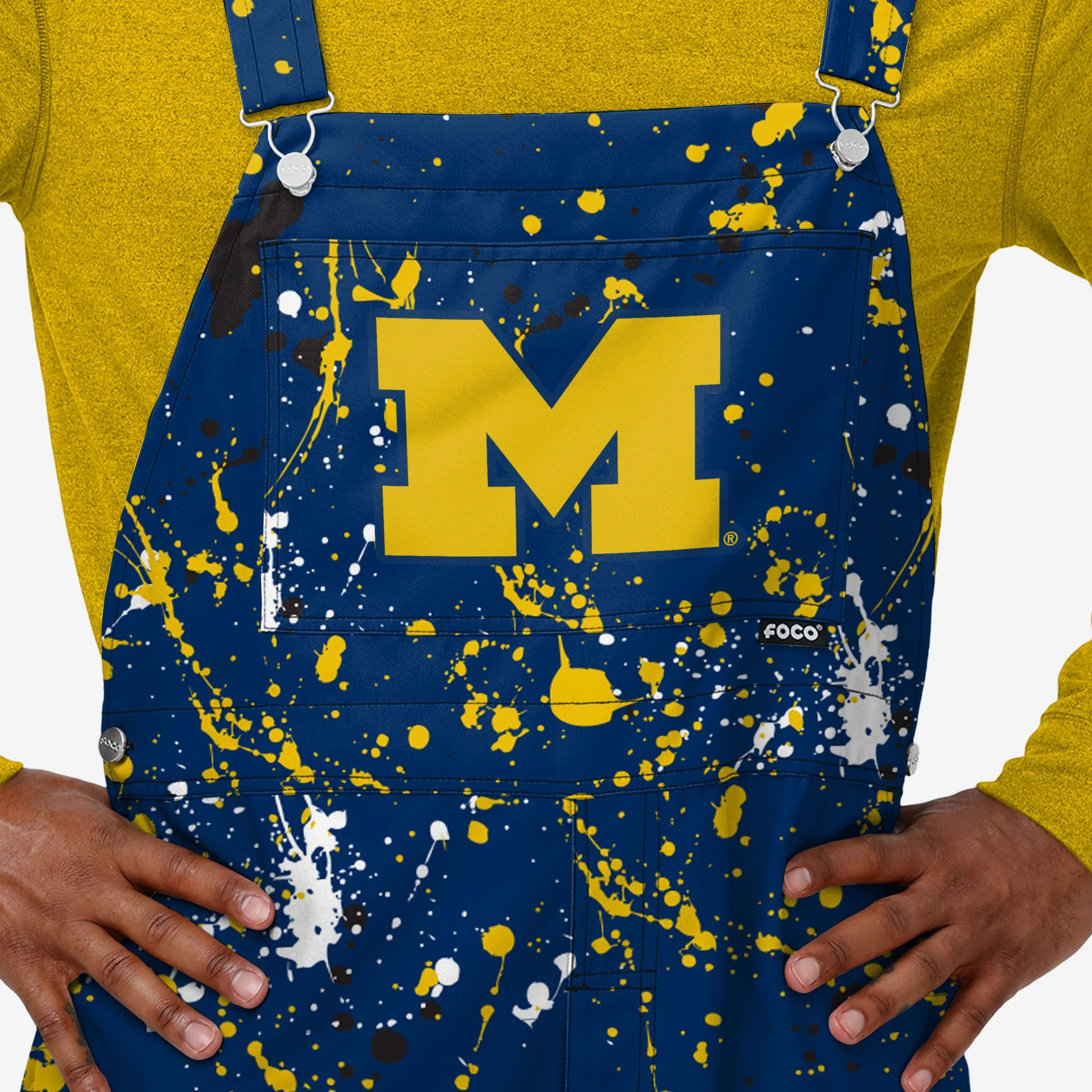 Michigan Wolverines Mens Paint Splatter Bib Overalls - Image 4