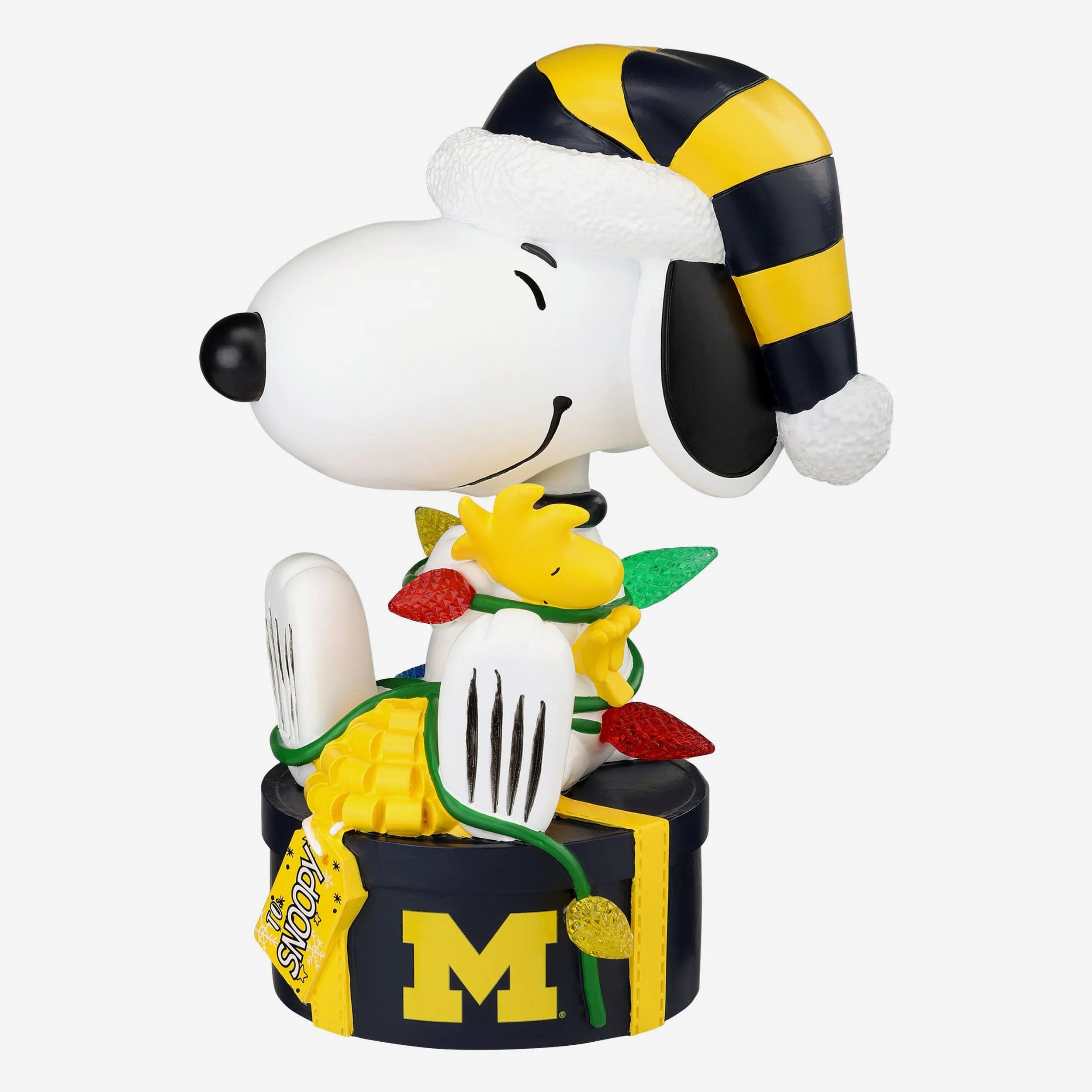 Michigan Wolverines Snoopy & Woodstock Peanuts Christmas Light Up Bobblehead