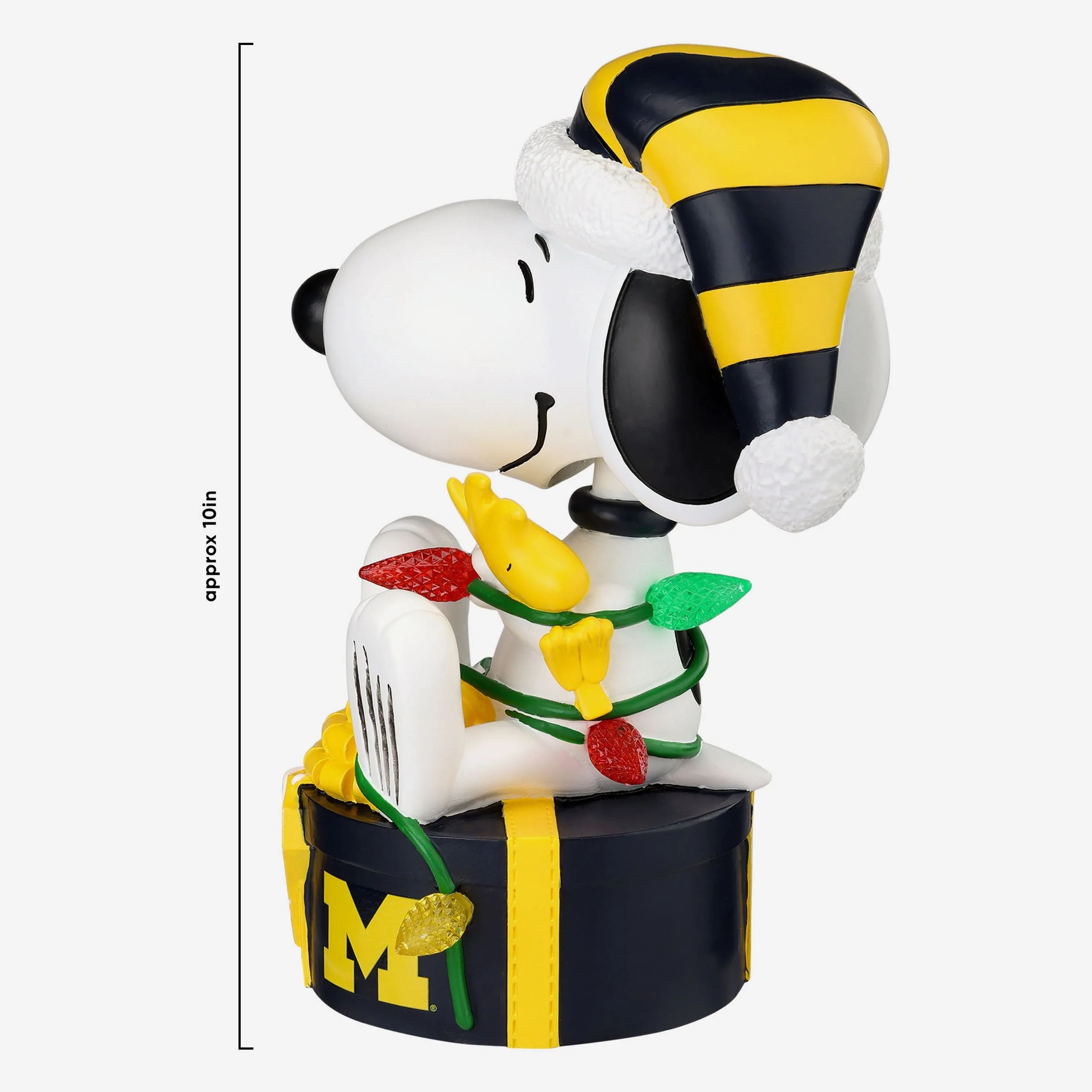 Michigan Wolverines Snoopy & Woodstock Peanuts Christmas Light Up Bobblehead - Image 5