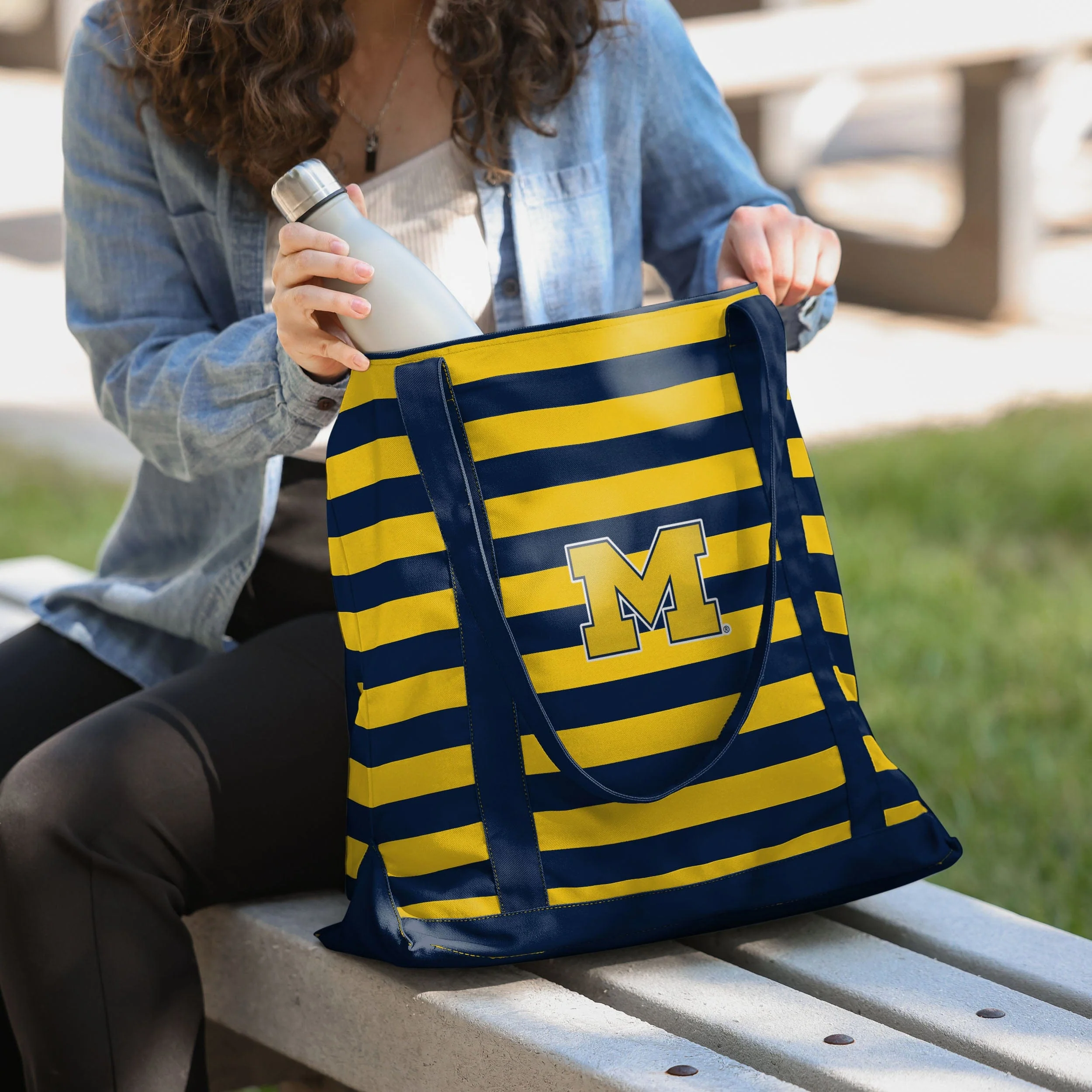 Michigan Wolverines Team Stripe Canvas Tote Bag - Image 3