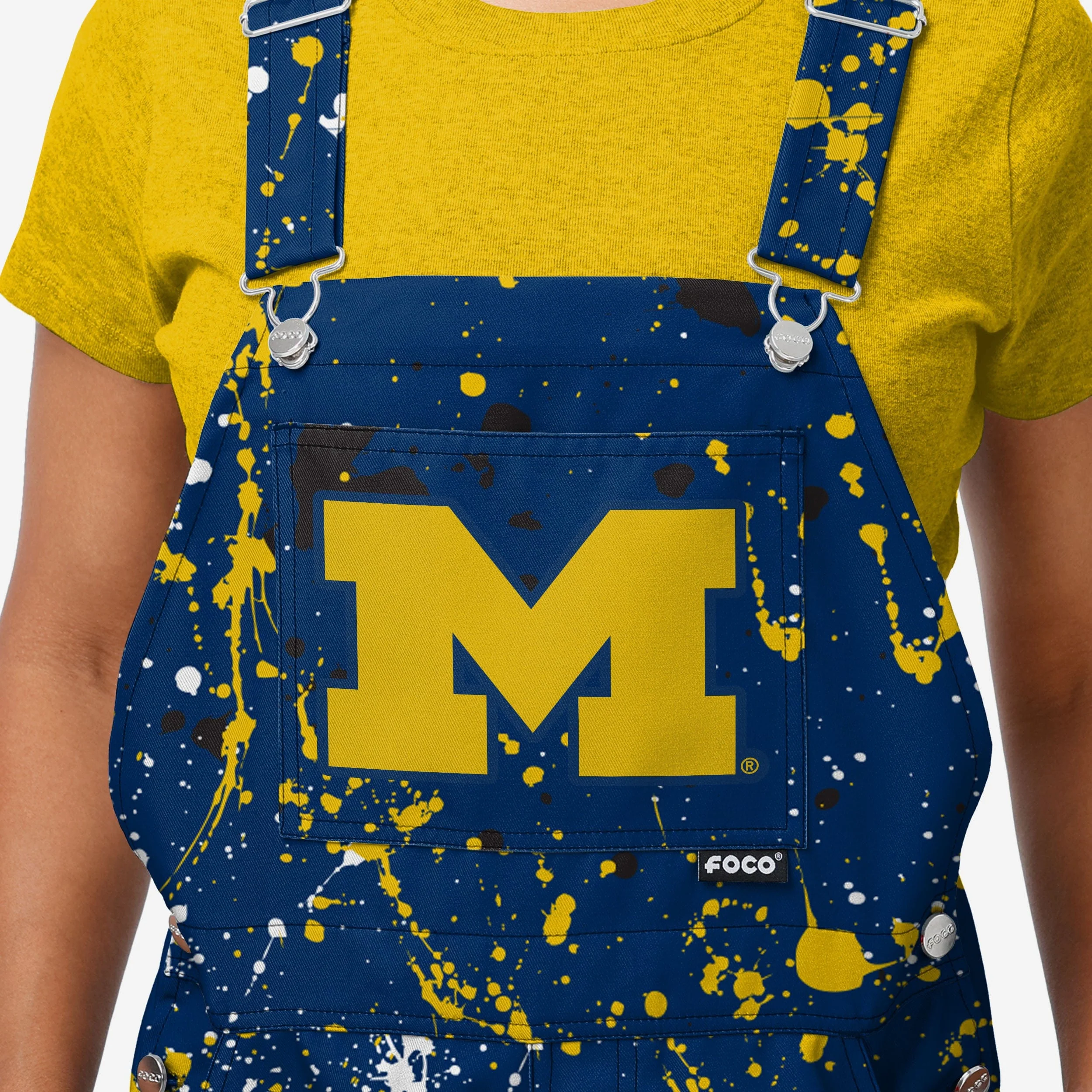 Michigan Wolverines Womens Paint Splatter Bib Overalls - Image 4