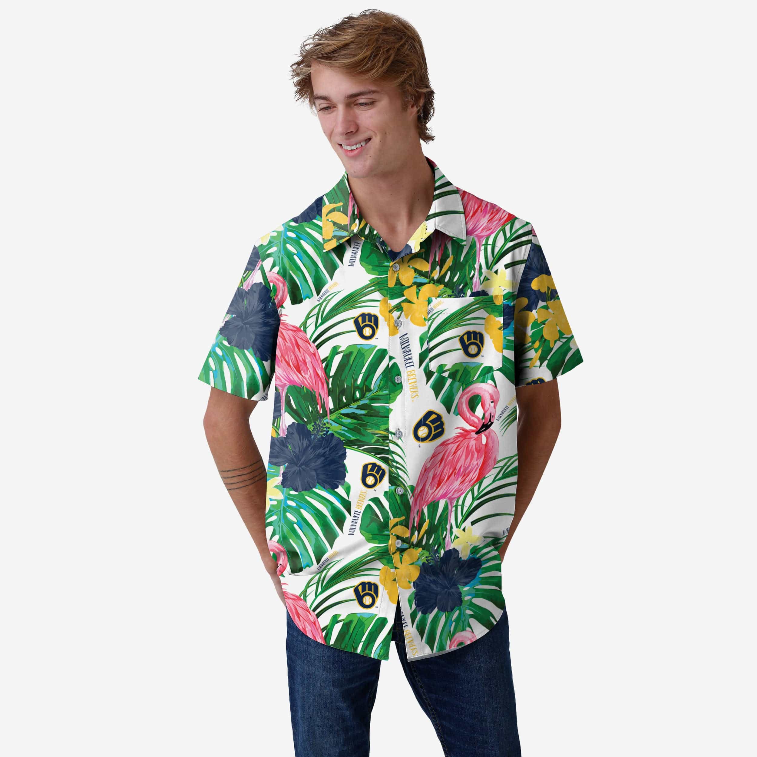 Milwaukee Brewers Flamingo Button Up Shirt