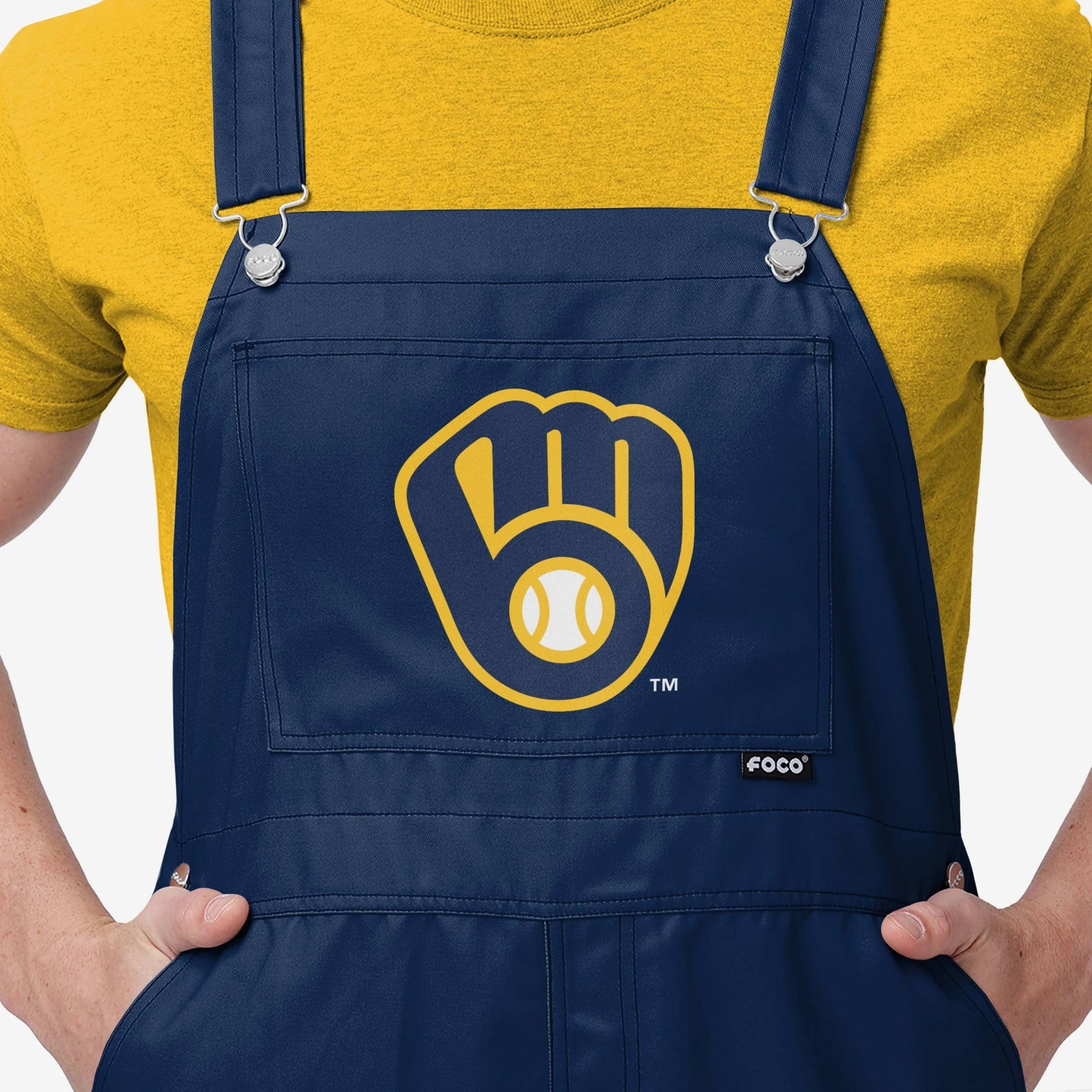 Milwaukee Brewers Mens Big Logo Bib Overalls - Image 4