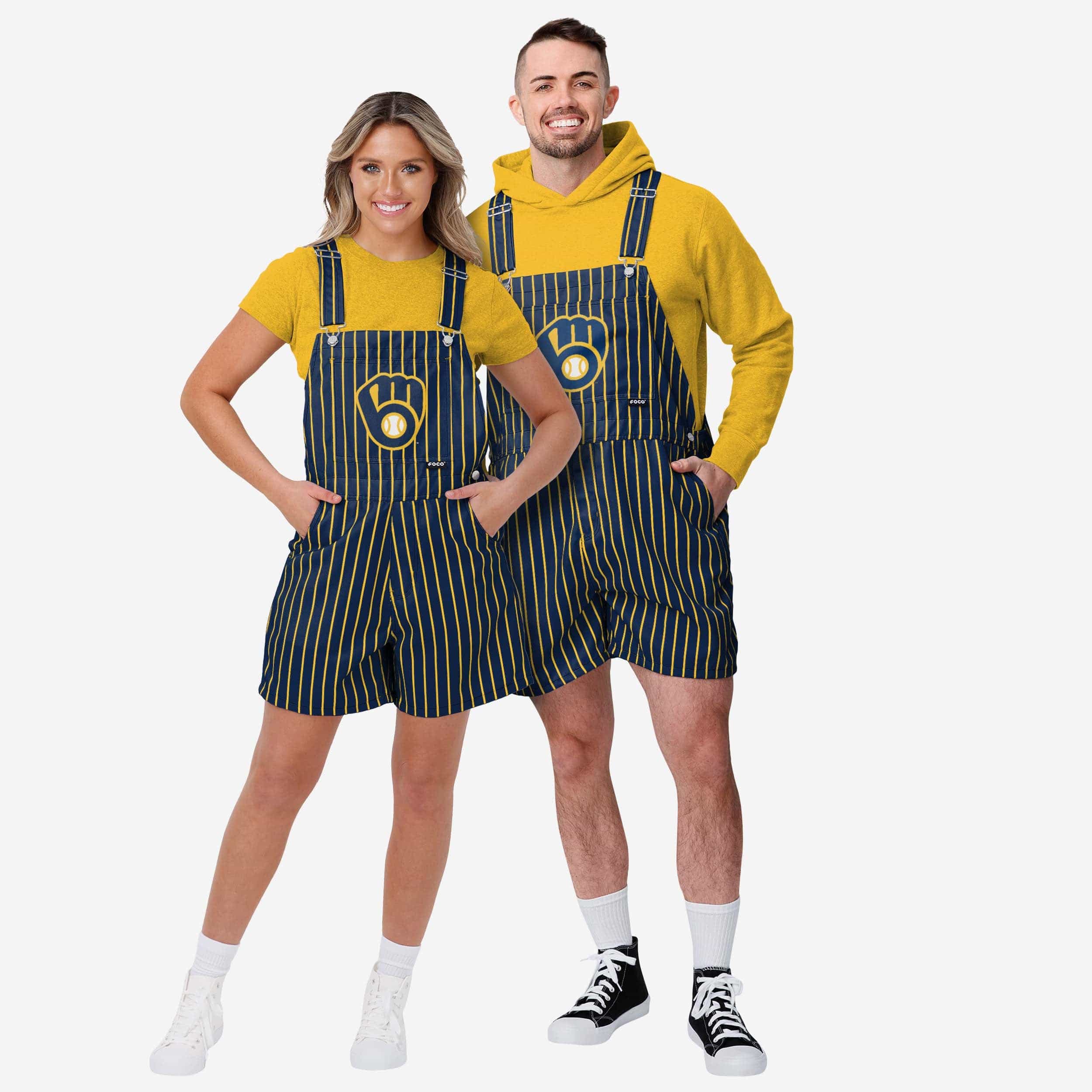 Milwaukee Brewers Mens Pinstripe Bib Shortalls - Image 3