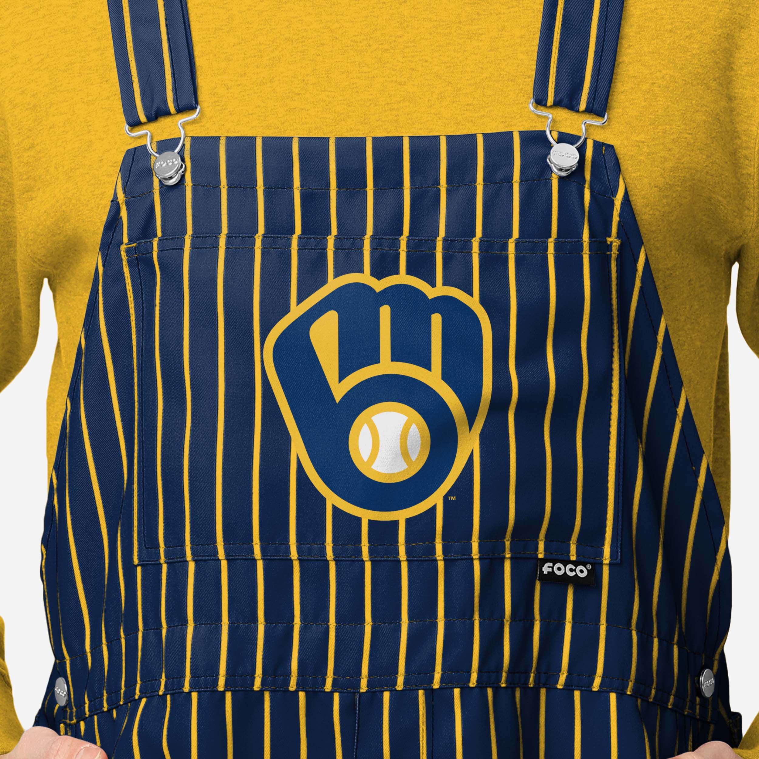 Milwaukee Brewers Mens Pinstripe Bib Shortalls - Image 4