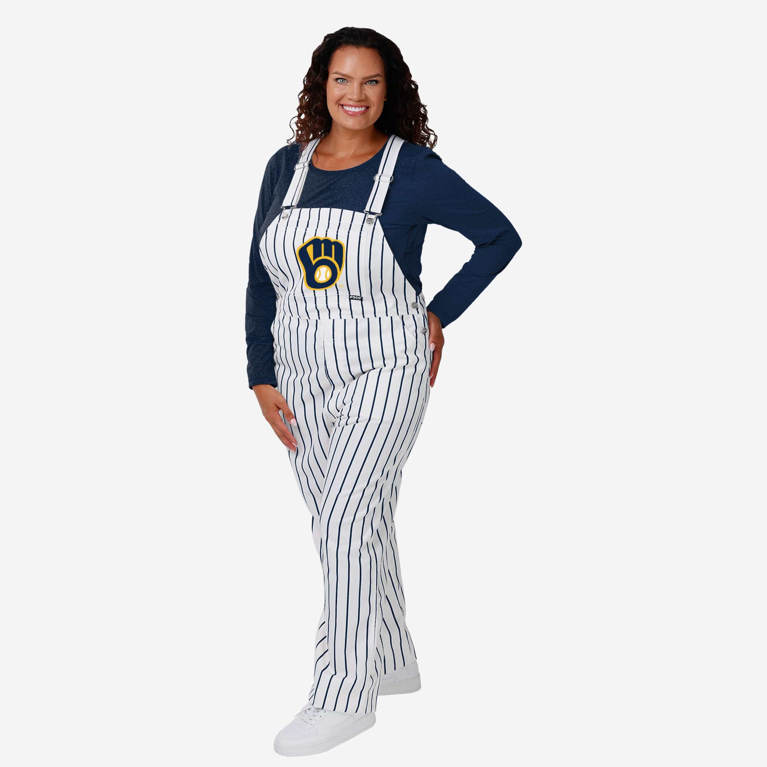Milwaukee Brewers Womens Pinstripe Bib Overalls