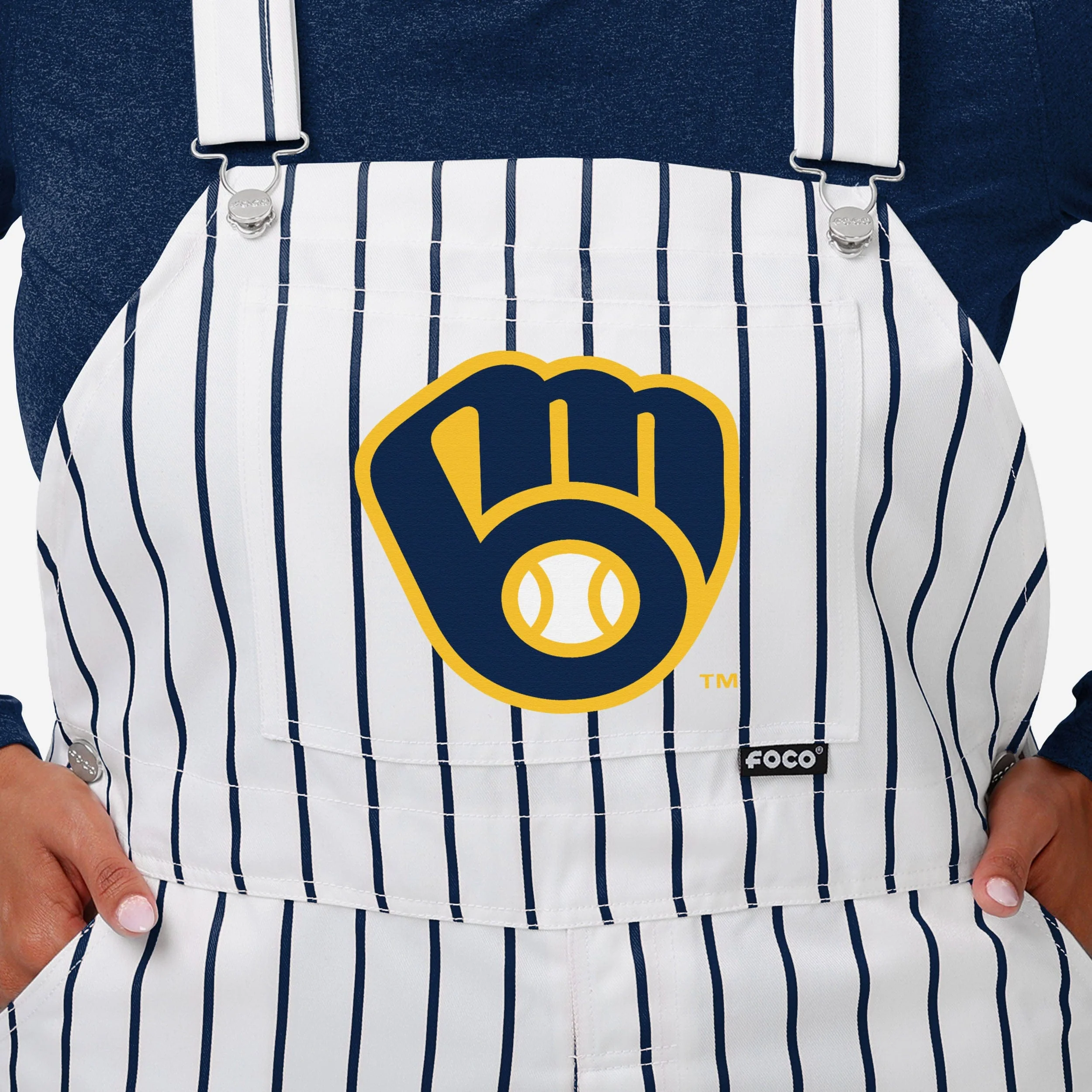 Milwaukee Brewers Womens Pinstripe Bib Overalls - Image 4