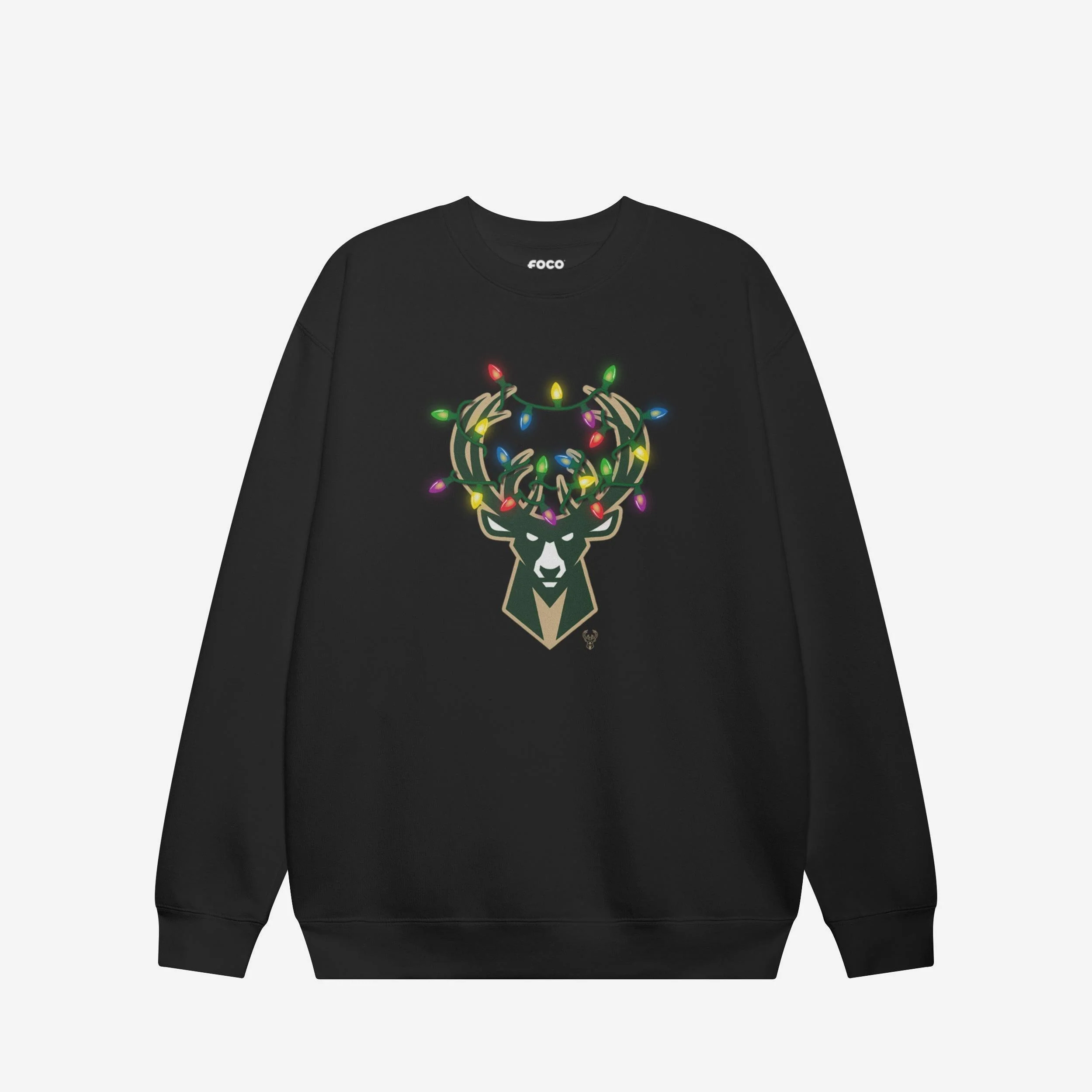 Milwaukee Bucks Primary Logo Holiday Lights Crew Neck Sweatshirt