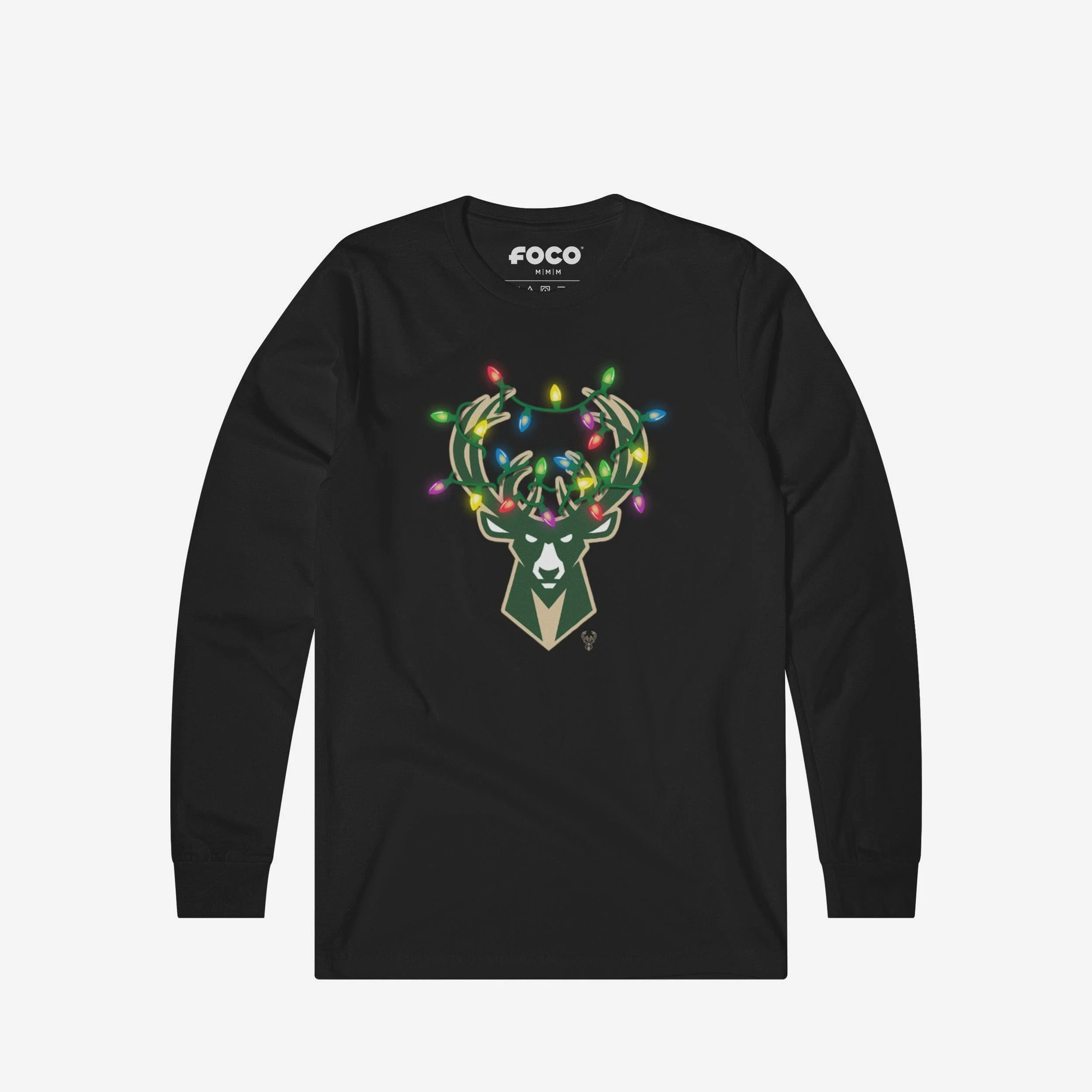 Milwaukee Bucks Primary Logo Holiday Lights Long Sleeve T-Shirt
