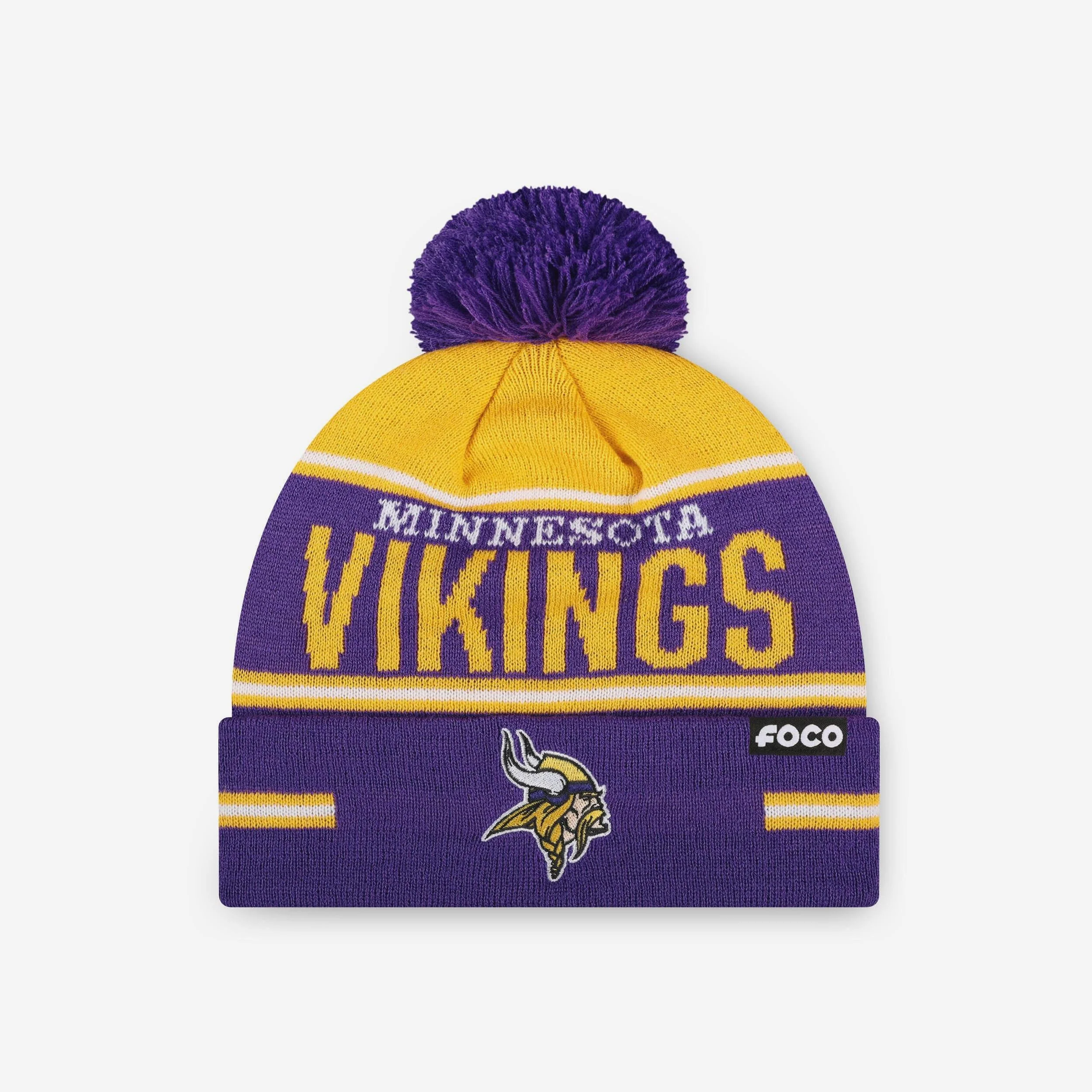 Minnesota Vikings Big Wordmark Stripe Pom Beanie