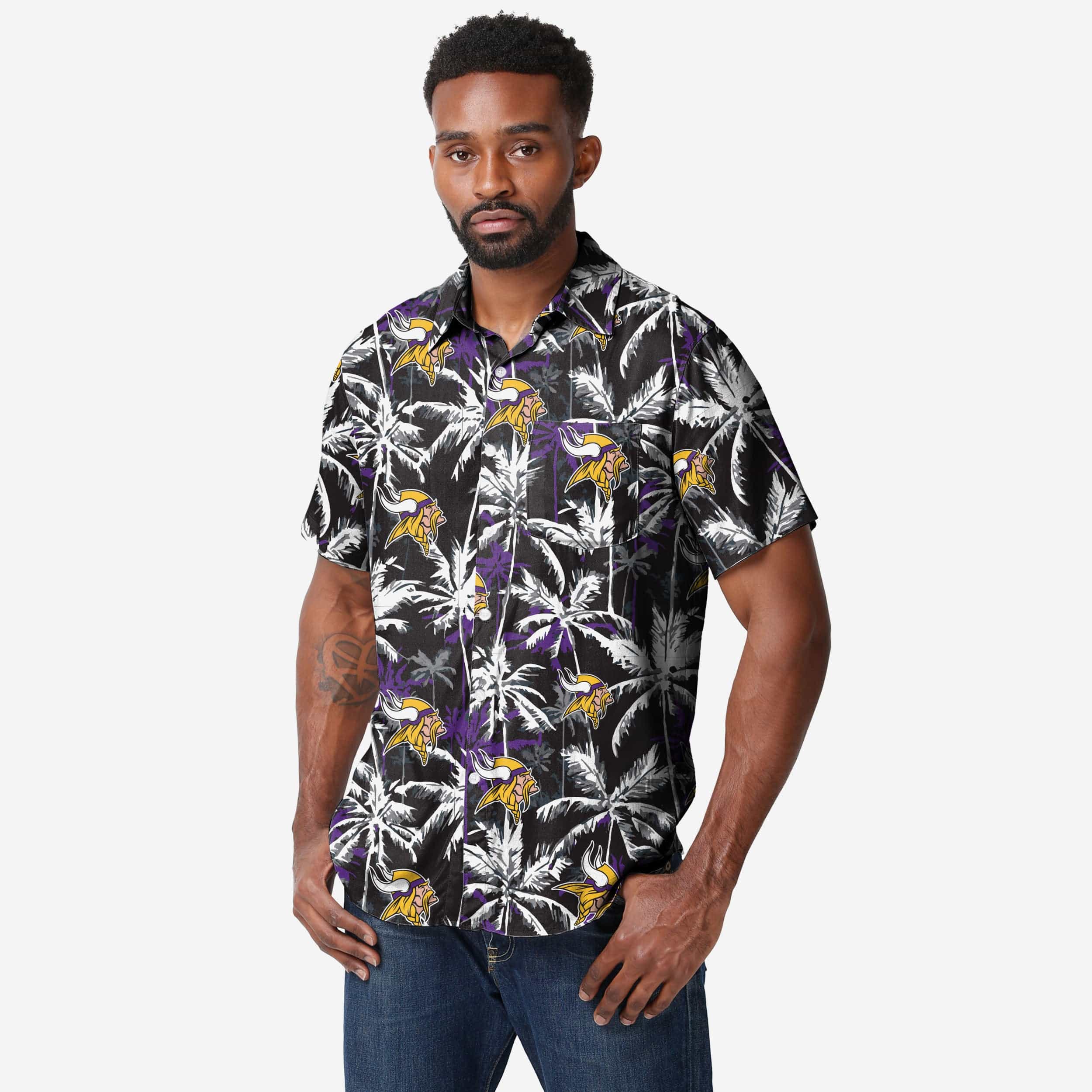 Minnesota Vikings Black Floral Button Up Shirt