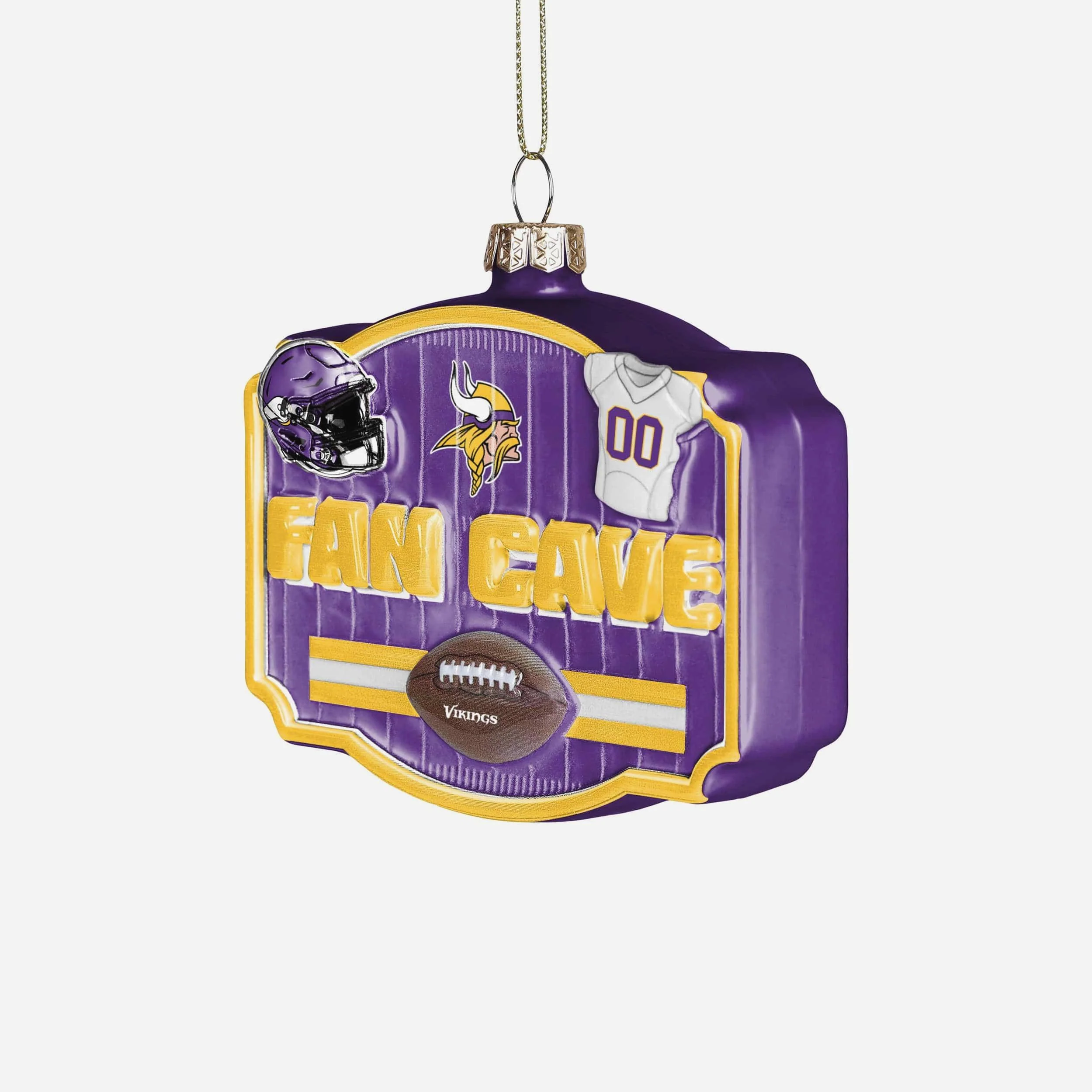 Minnesota Vikings Blown Glass Fan Cave Ornament - Image 2
