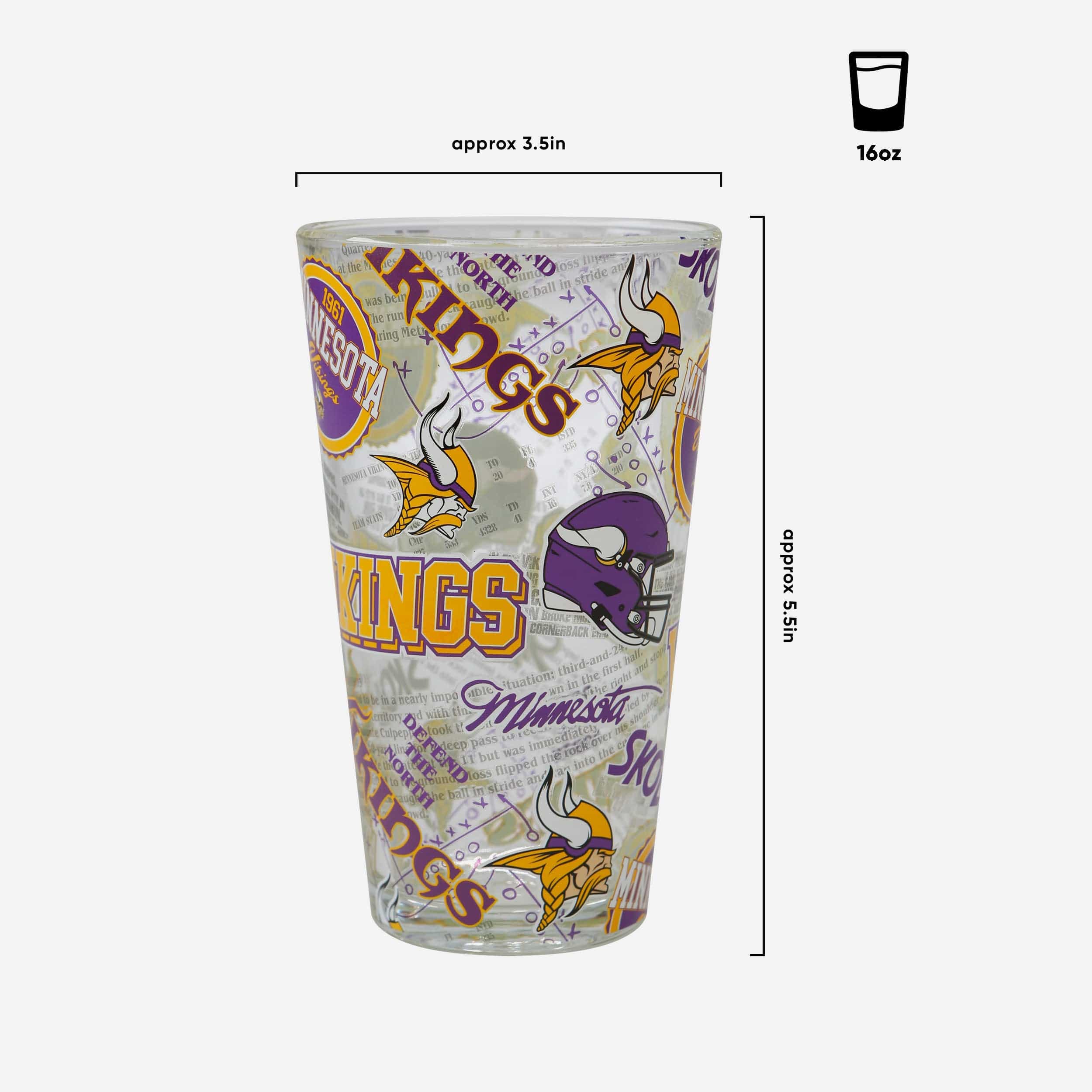 Minnesota Vikings Historic Print Pint Glass - Image 3