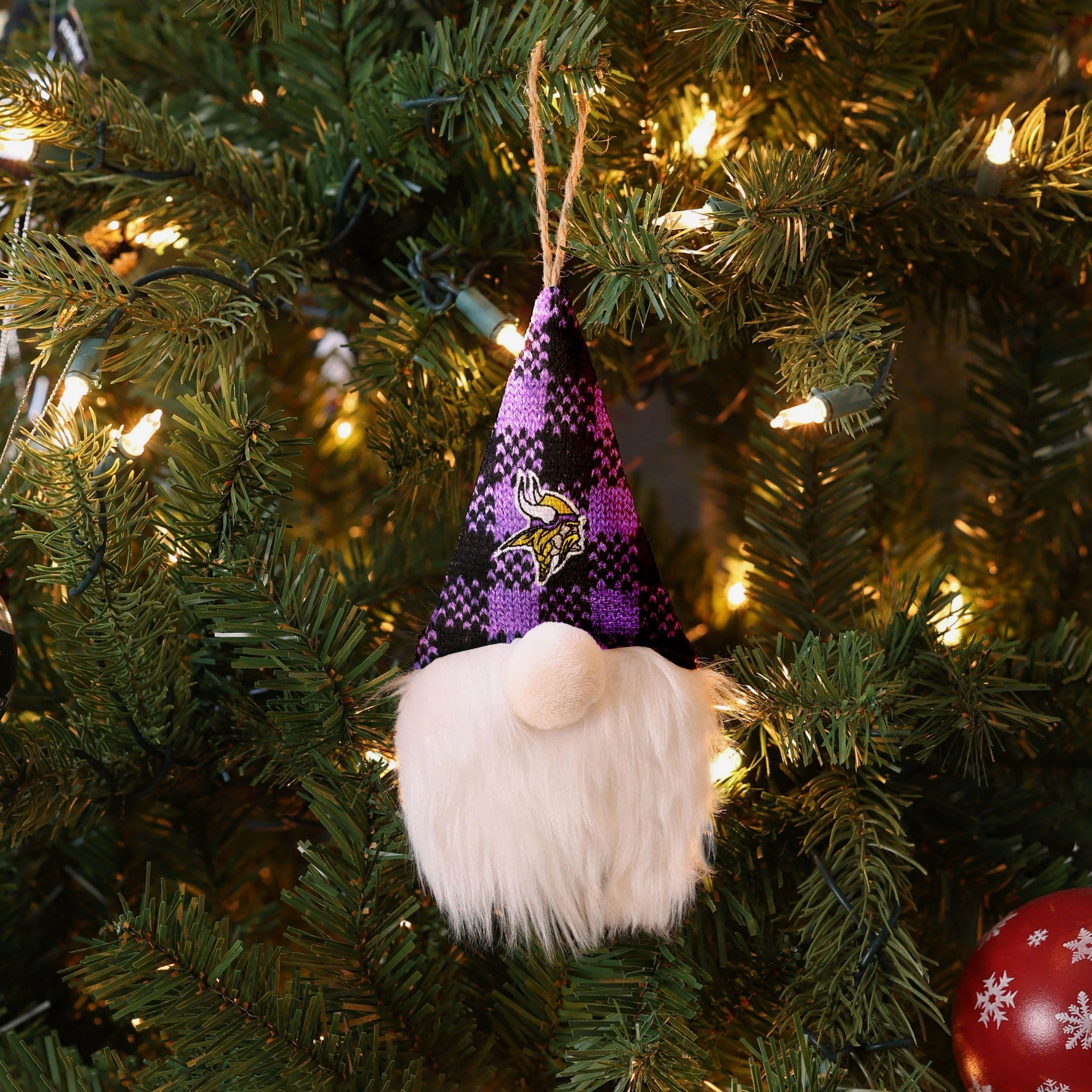 Minnesota Vikings Plaid Hat Plush Gnome Ornament - Image 3