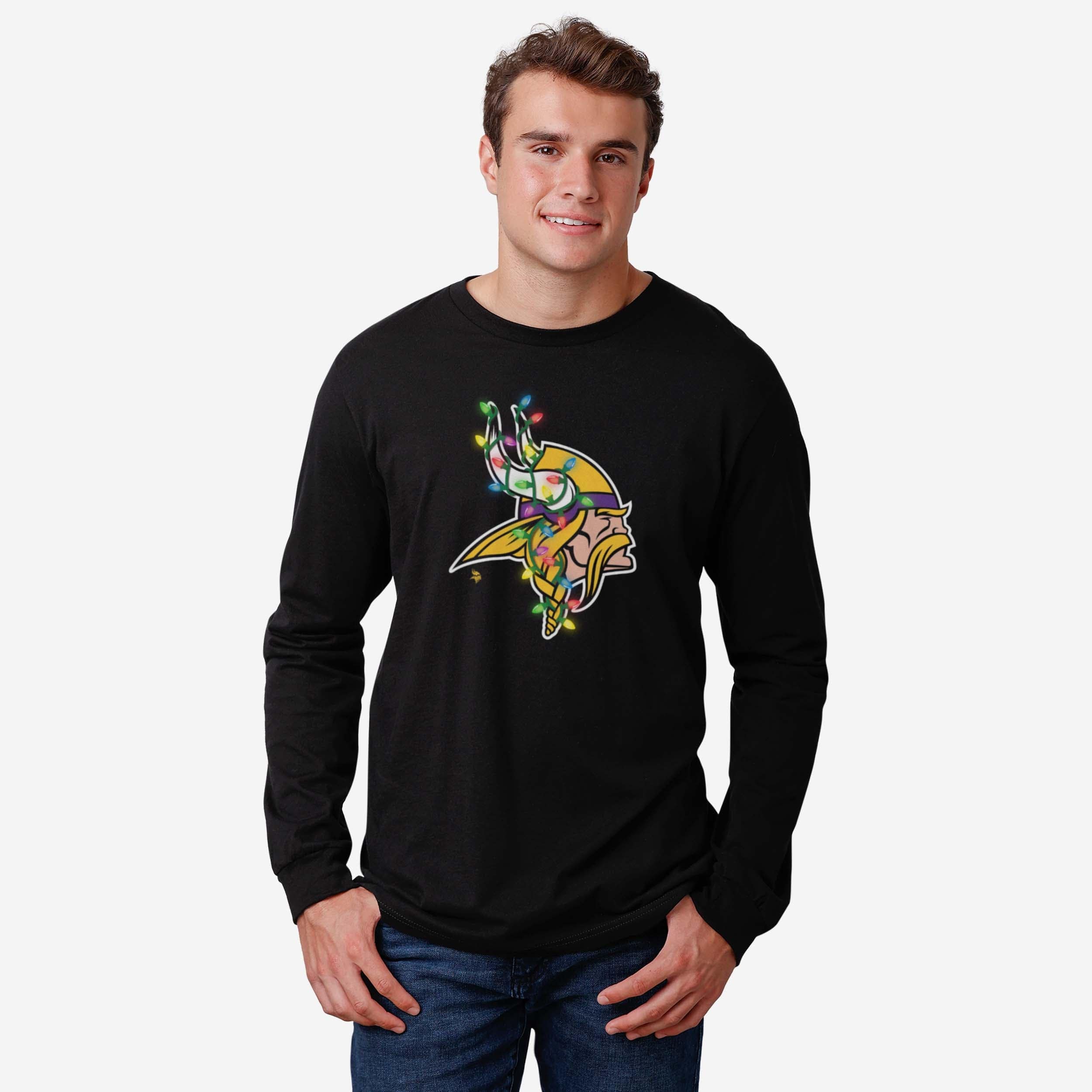 Minnesota Vikings Primary Logo Holiday Lights Long Sleeve T-Shirt - Image 2