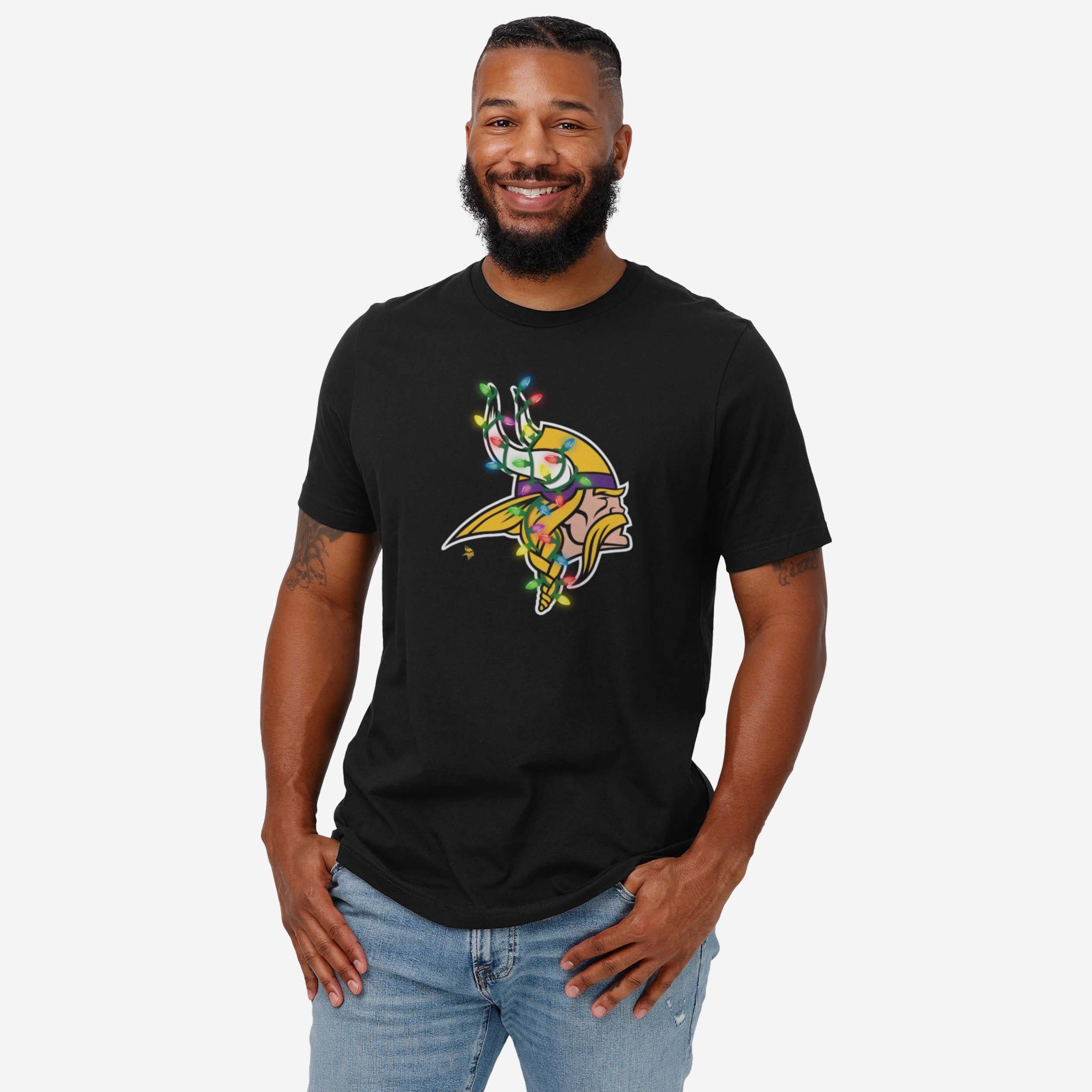 Minnesota Vikings Primary Logo Holiday Lights T-Shirt - Image 2
