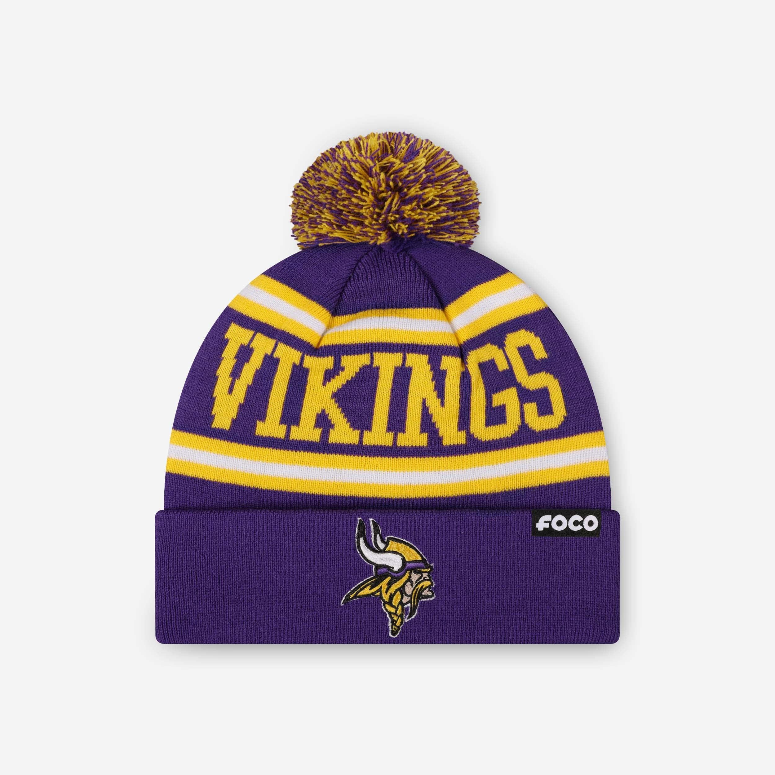 Minnesota Vikings Primary Logo Stripe Pom Beanie