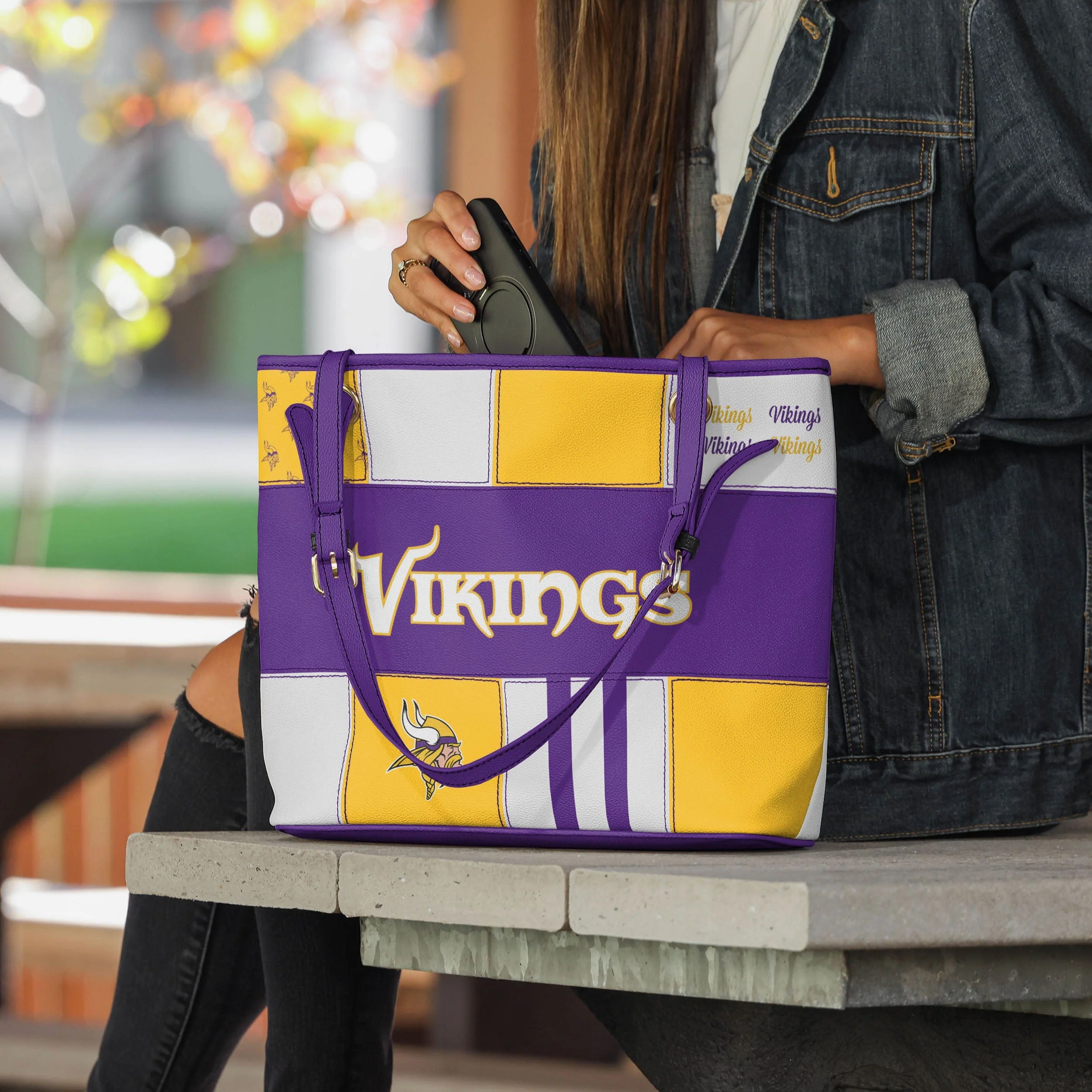 Minnesota Vikings Printed Collage Tote - Image 3