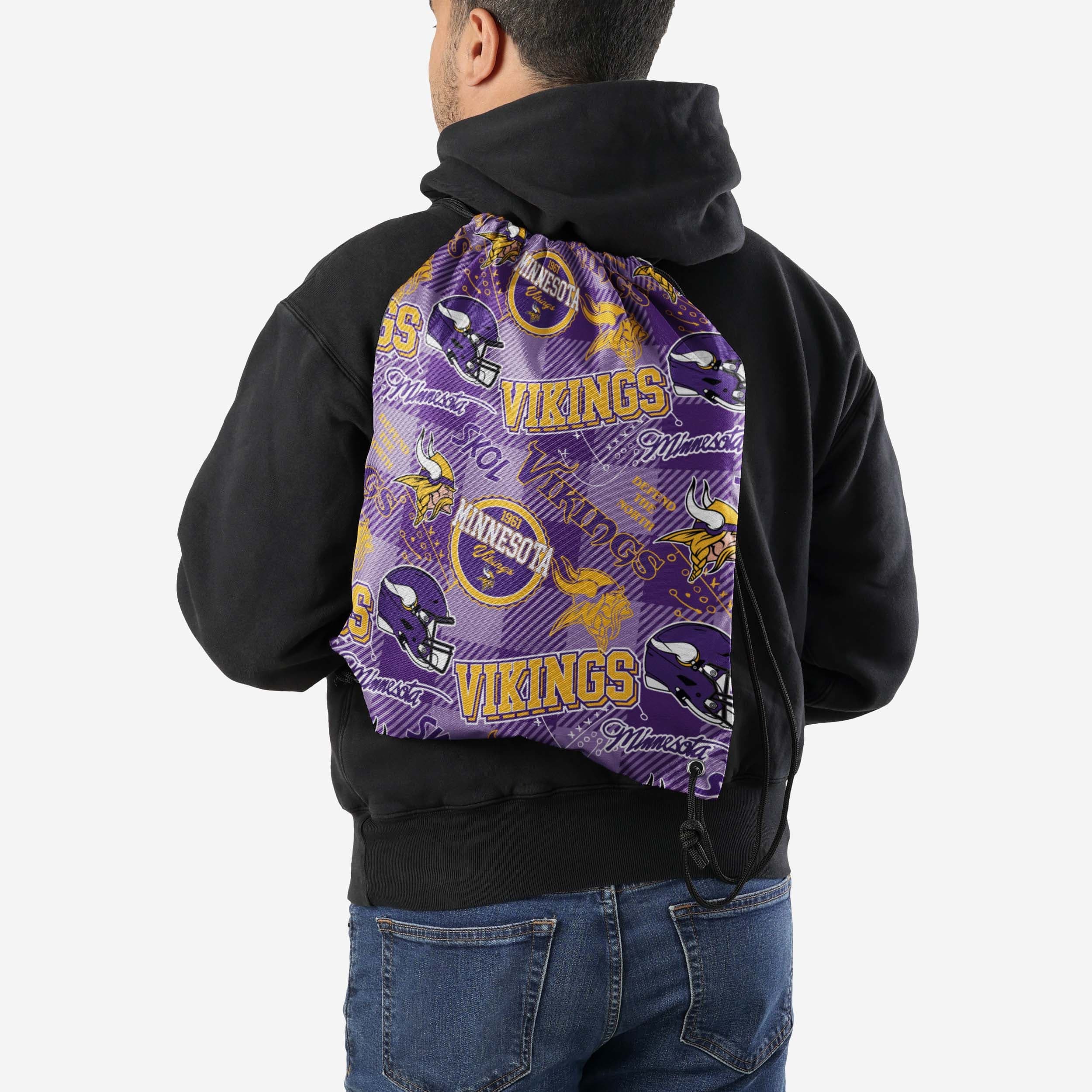Minnesota Vikings Thematic Repeat Print Drawstring Backpack - Image 2