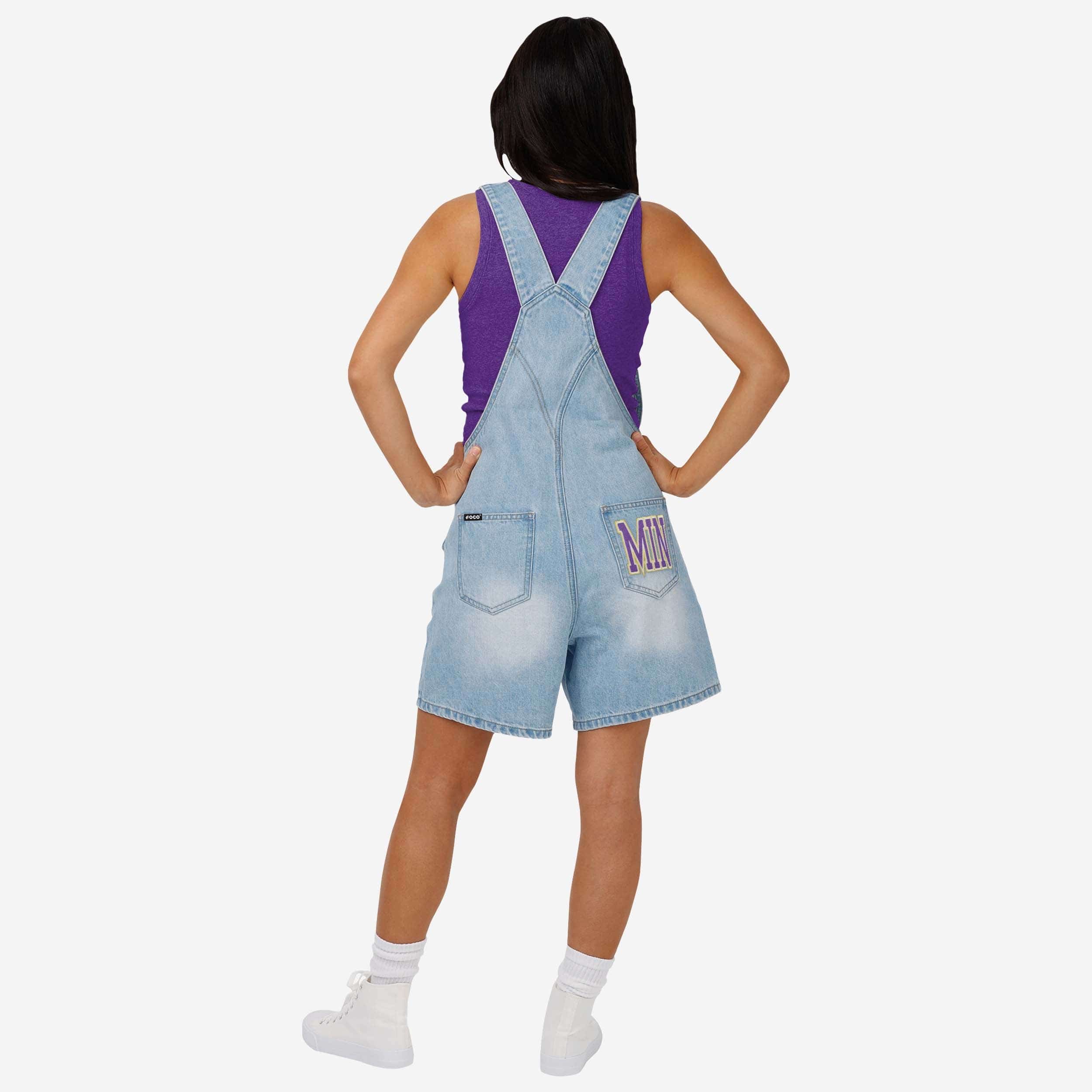 Minnesota Vikings Womens Big Logo Denim Bib Shortalls - Image 2