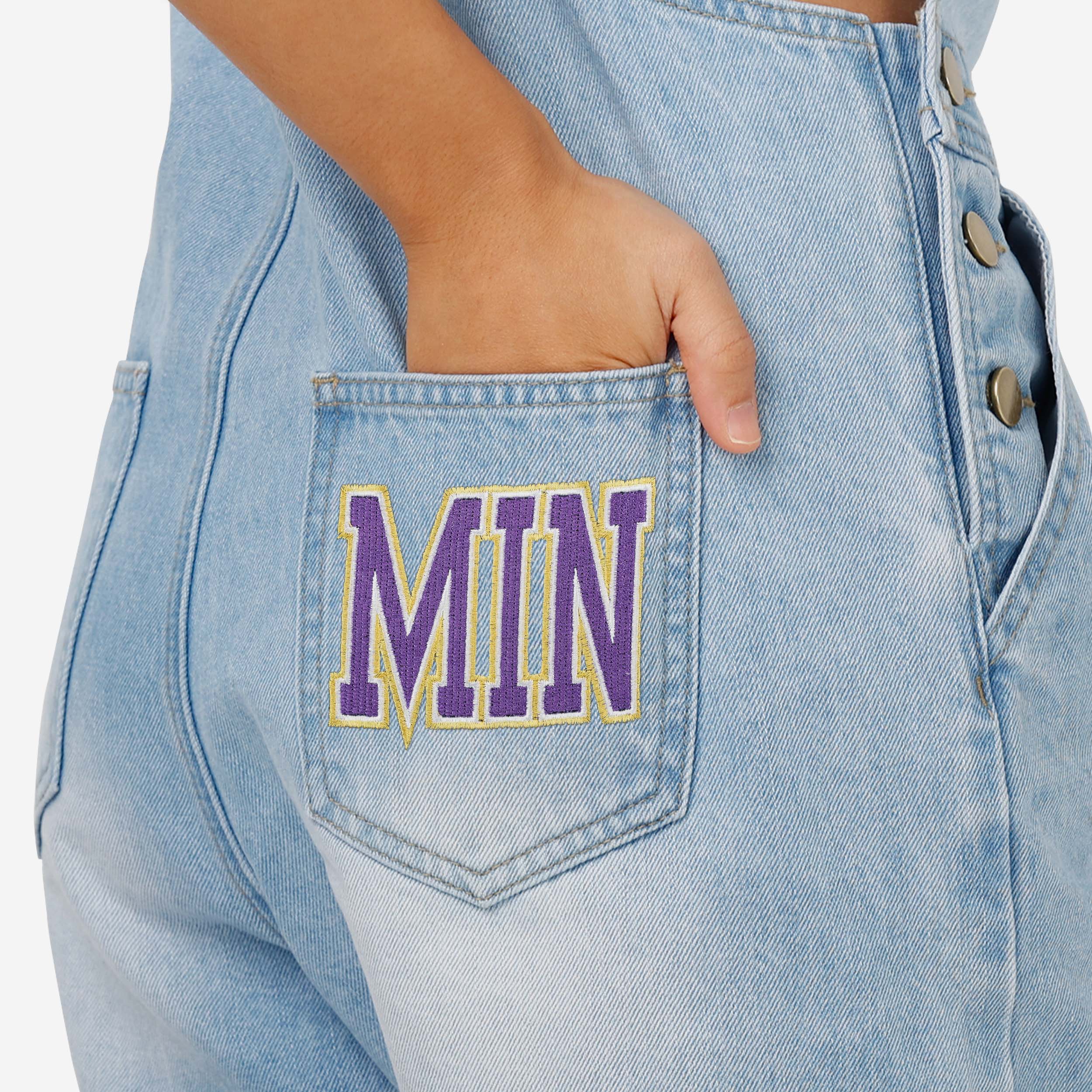 Minnesota Vikings Womens Big Logo Denim Bib Shortalls - Image 5