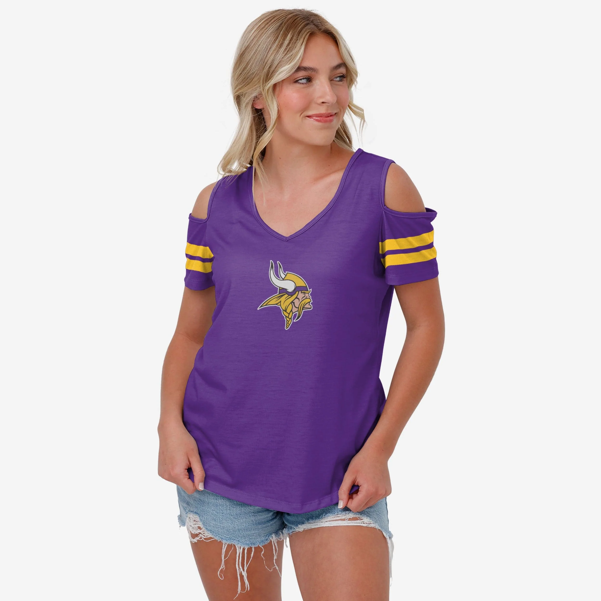 Minnesota Vikings Womens Cold Shoulder T-Shirt