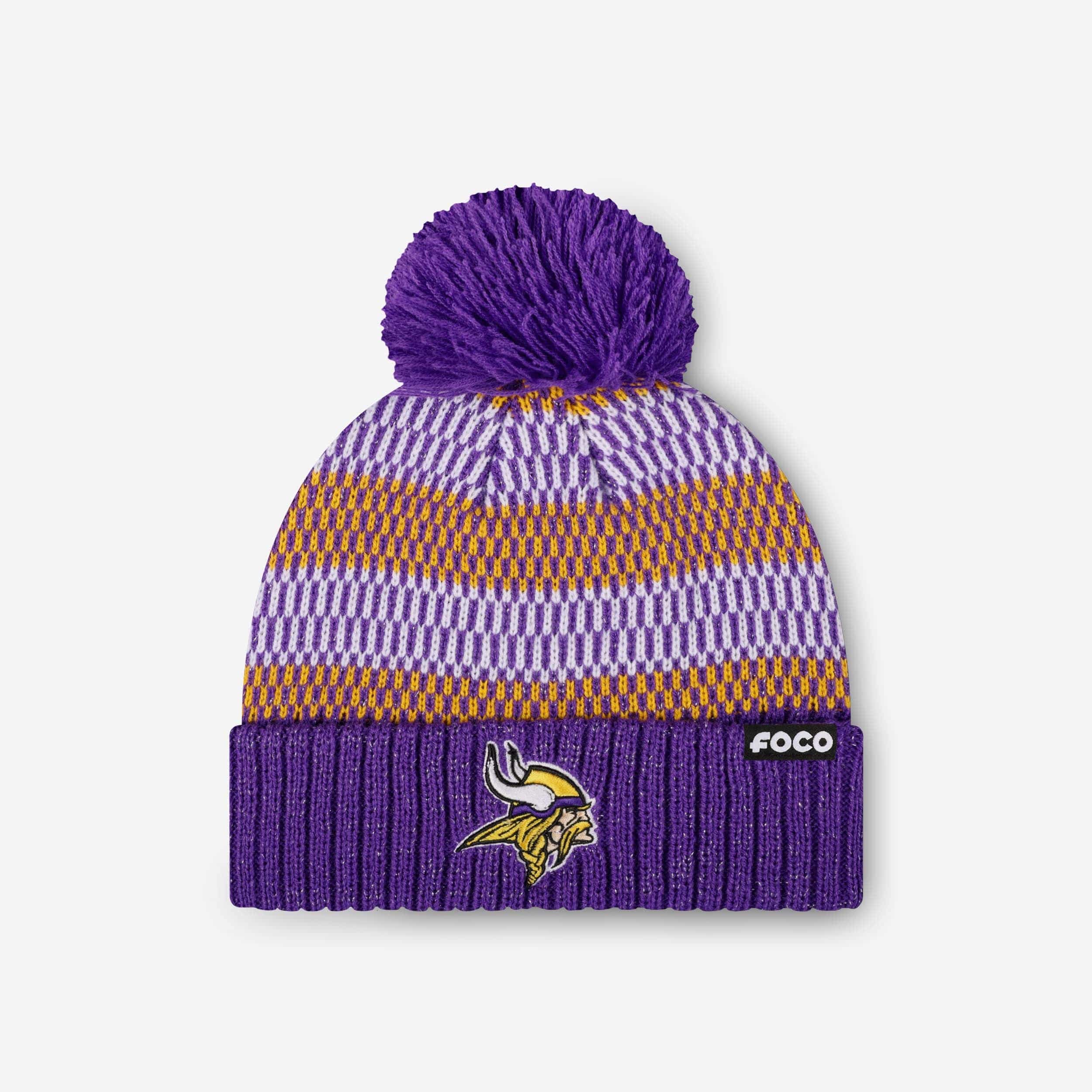 Minnesota Vikings Womens Cozy Knit Metallic Thread Pom Beanie