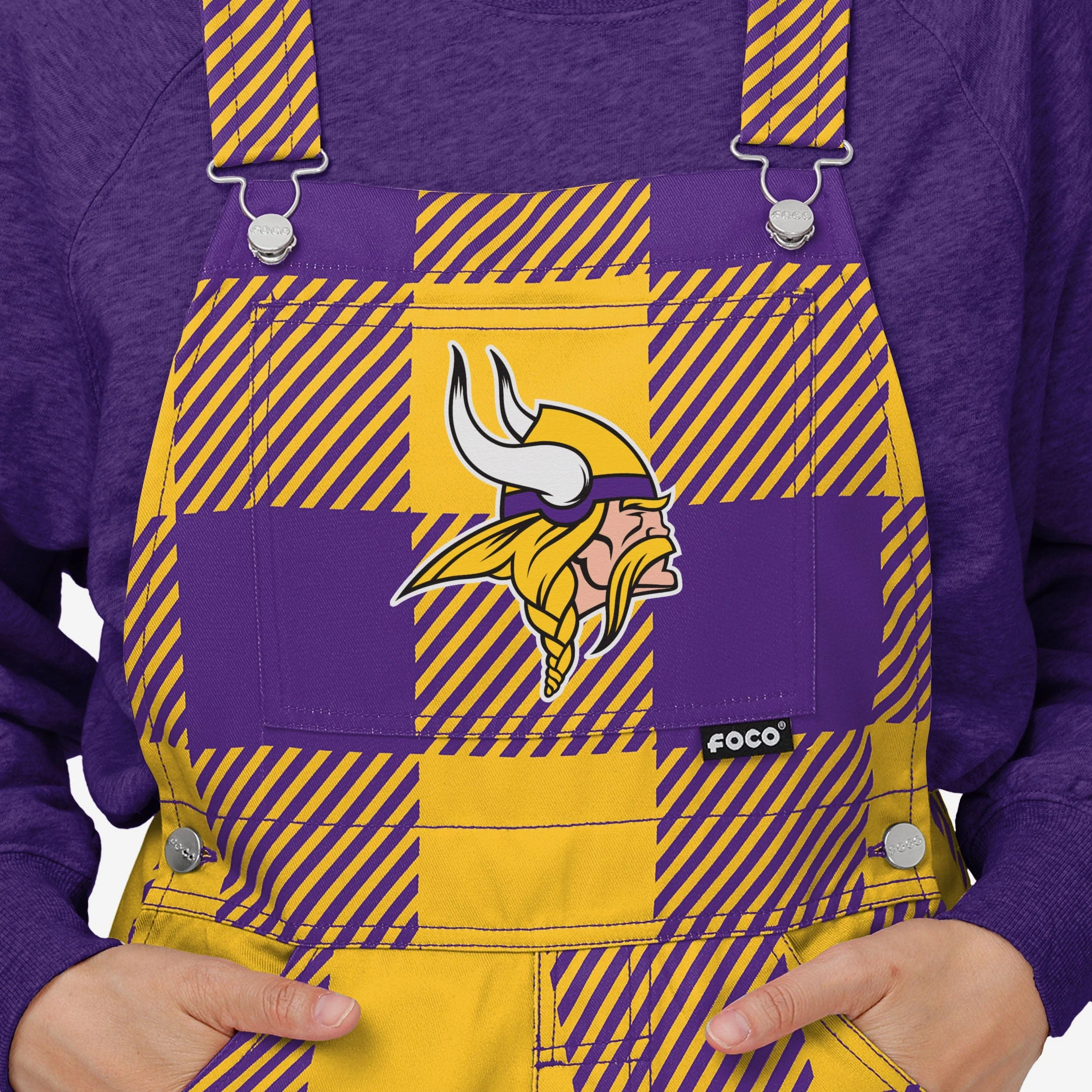 Minnesota Vikings Womens Plaid Bib Overalls - Image 4