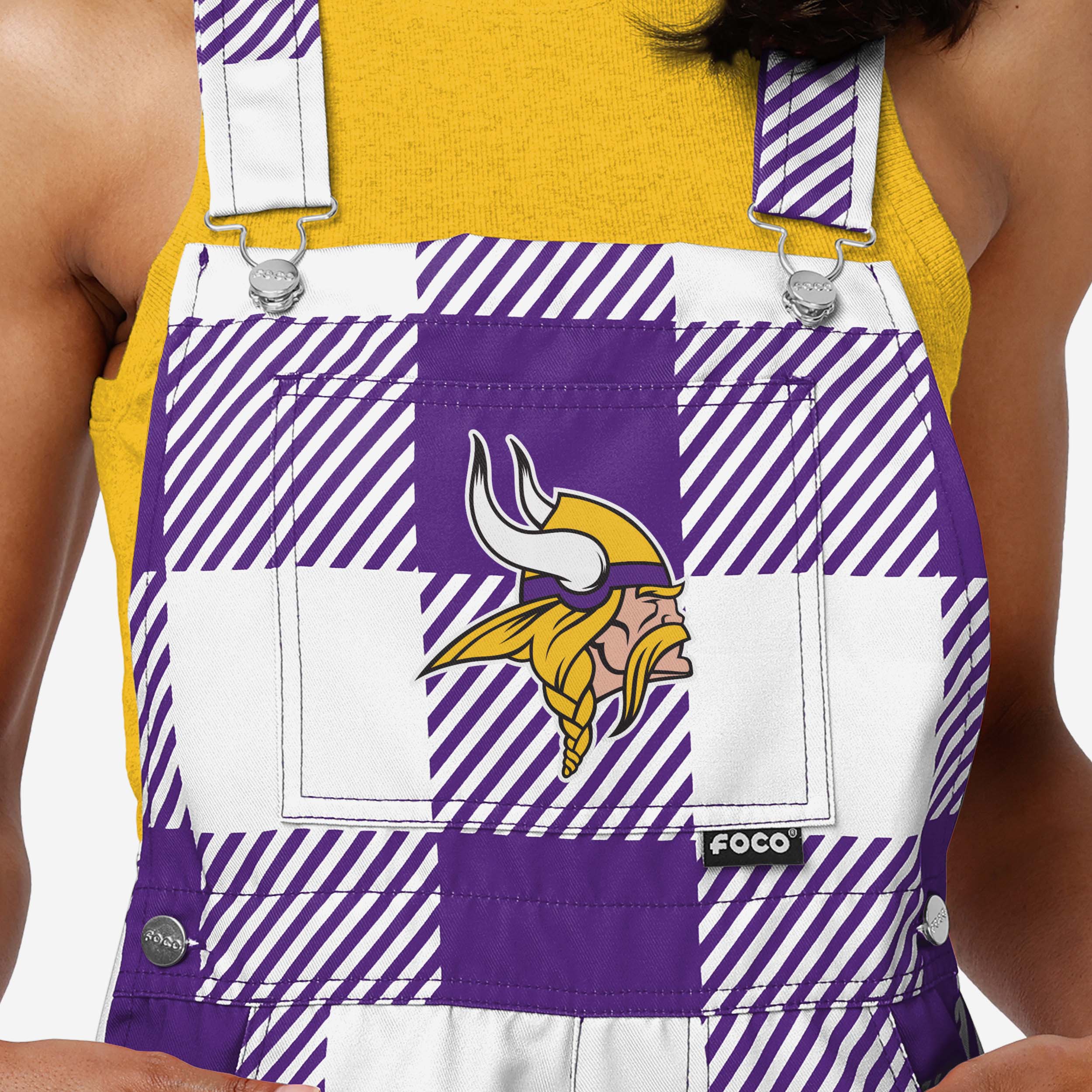 Minnesota Vikings Womens Plaid Bib Shortalls - Image 3