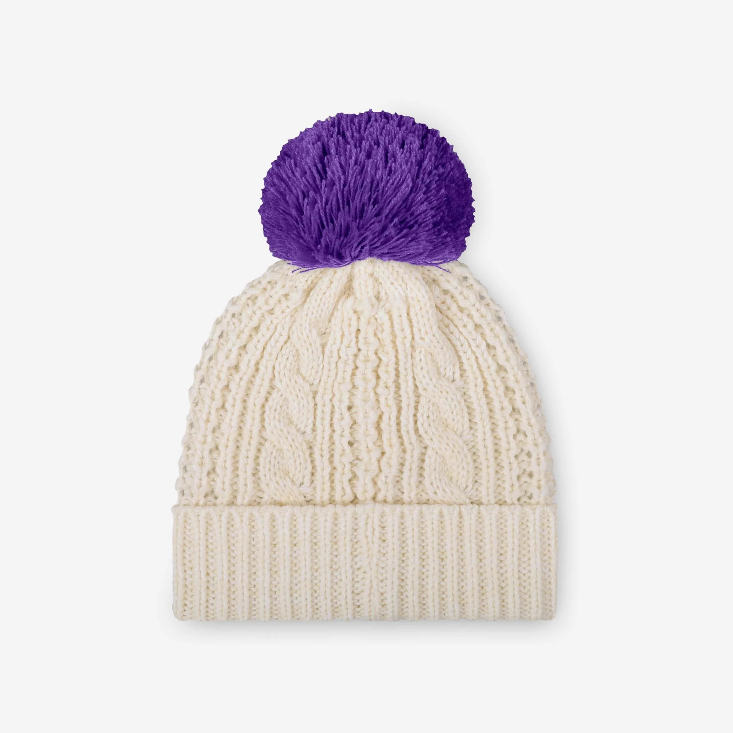 Minnesota Vikings Womens Primary Logo White Cable Knit Pom Beanie - Image 2