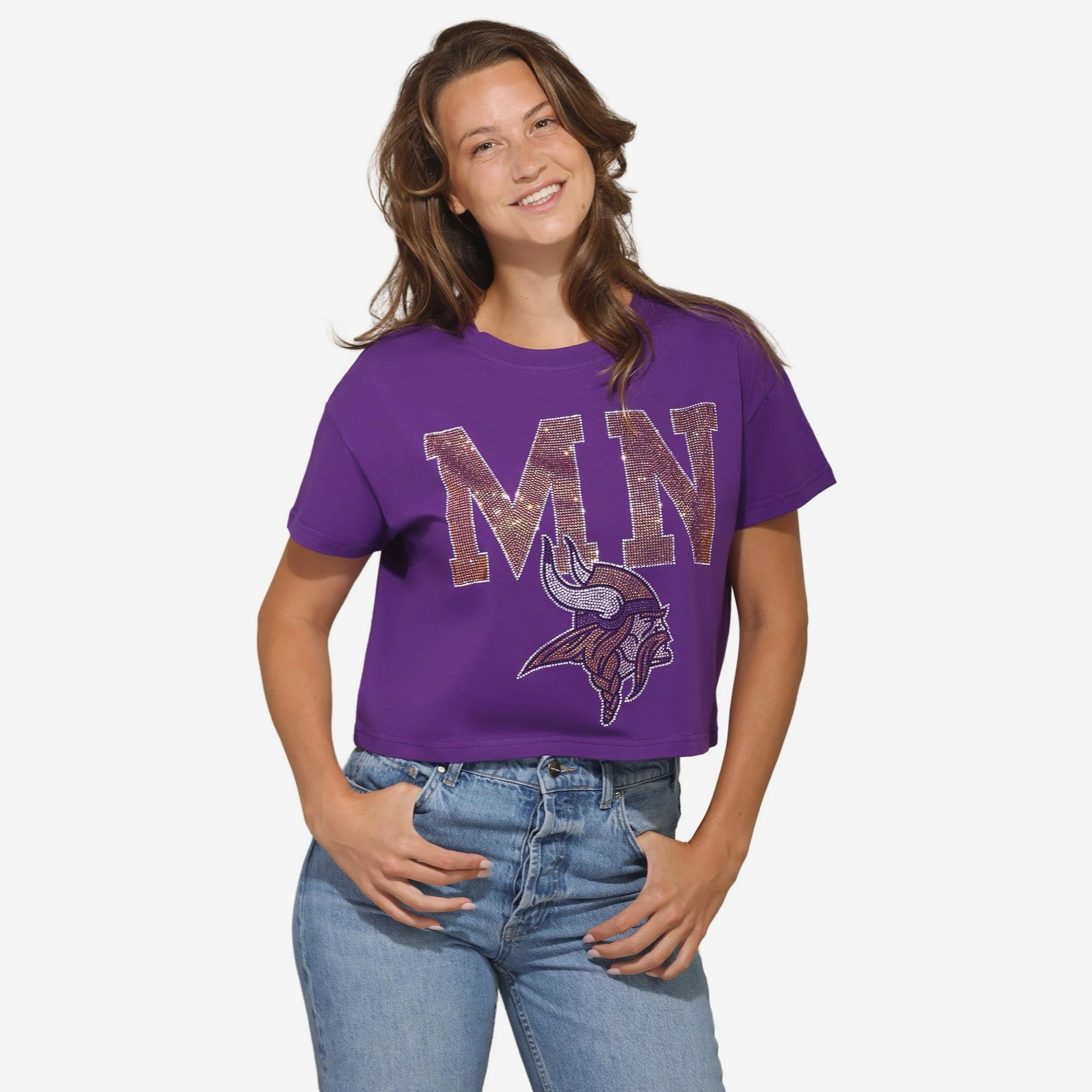 Minnesota Vikings Womens Rhinestone Logo Crop Top