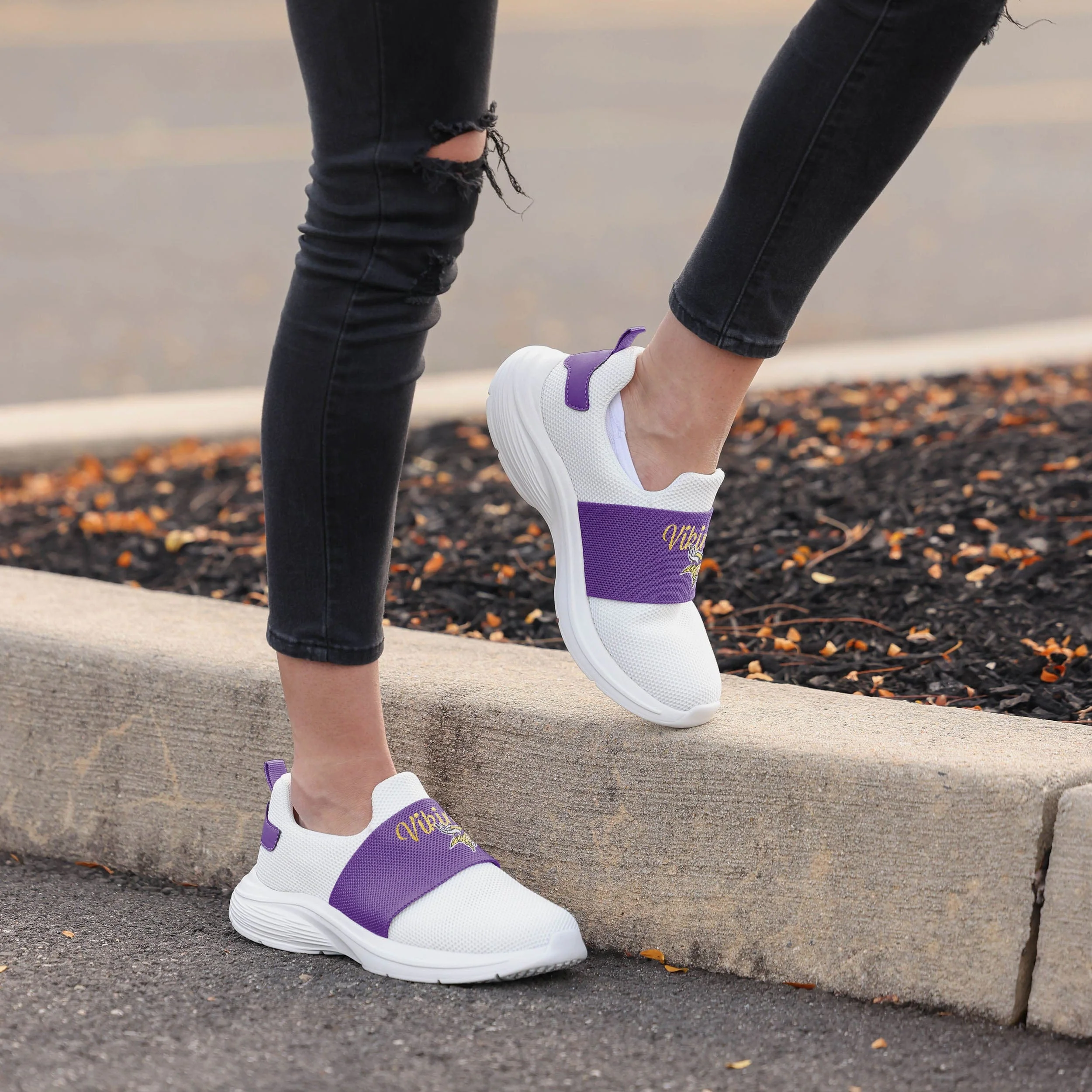 Minnesota Vikings Womens Script Wordmark White Slip On Sneakers - Image 3